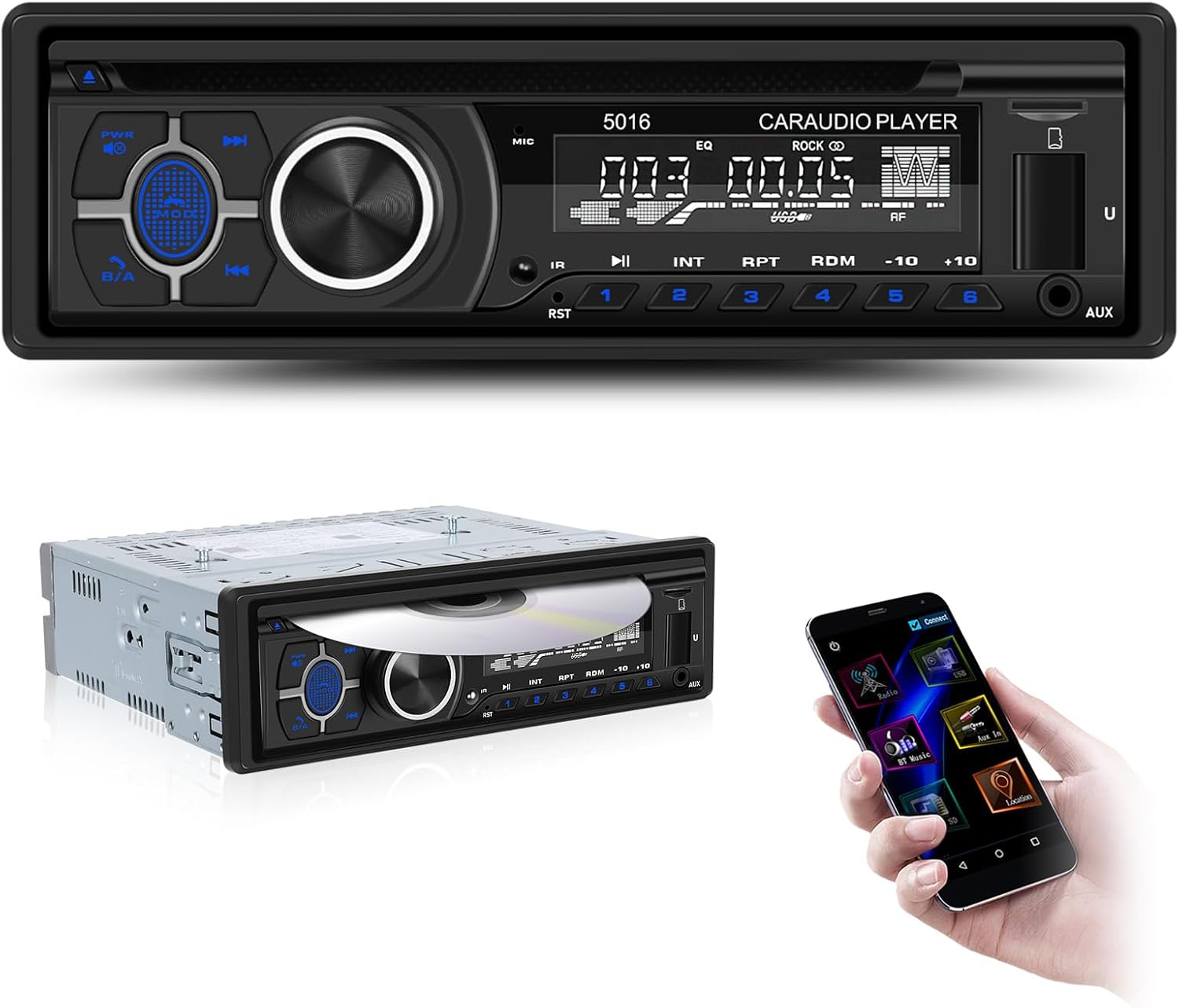 UNITOPSCI Single Din CD DVD Player Car Stereo with Bluetooth 5.0 Hands-Free, LCD Screen AM/FM Car Radio, Car Audio Receiver Support APP Find Car, Remote Control, Voice Assistant, USB/AUX in/TF