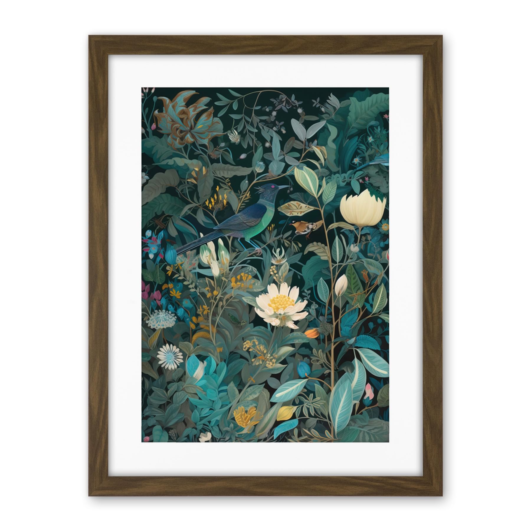 Artery8 Audubon Style Birds in Blooming Wildflower Field Artwork Framed Wall Art Print 18X24 Inch