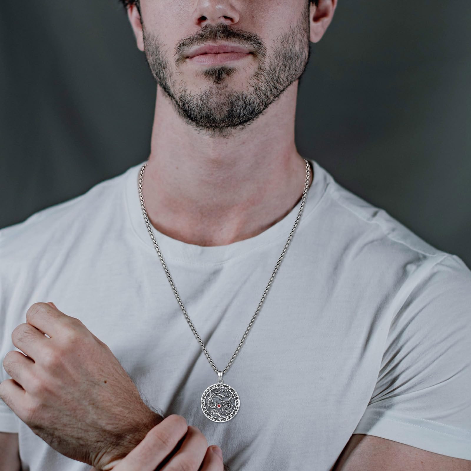 CELESTIA Colgante Dargon y Fénix Mujer Hombre Collar Yin Yang Plata de Ley 925 Turquesa Joyería Regalos para Pareja Madre y Padre- Cadena Acero Inoxidable