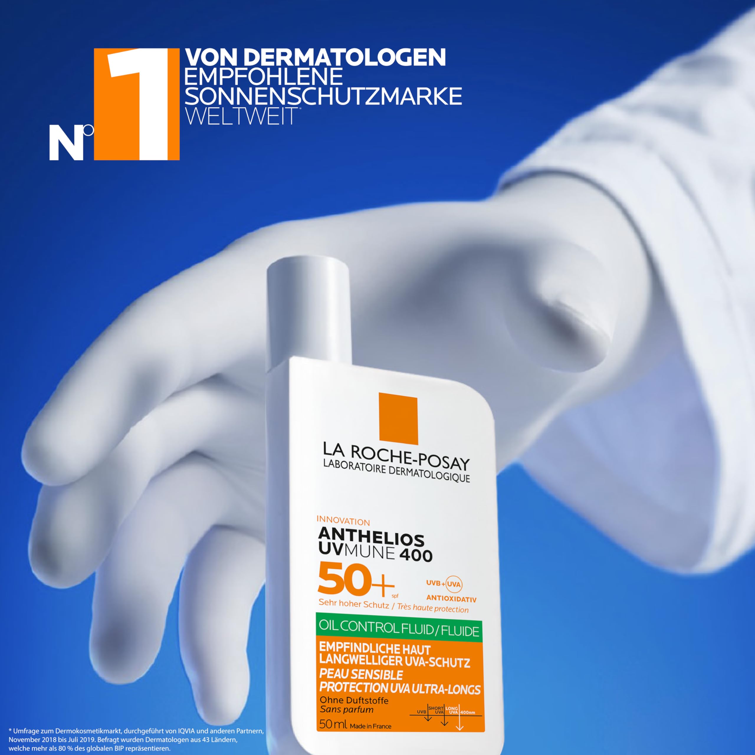 La Roche-Posay Anthelios Oil Control Fluid Ohne Duftstoffe UVMune 400 LSF 50+ mit Mexoryl 400 für ölige und empfindliche Haut