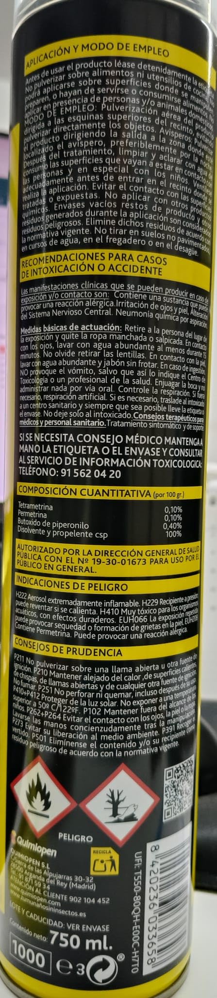 Zum Fly C 750ml - Insecticida en aerosal avispas y avisperos. Larga distancia hasta 4 metros. Listo para usar