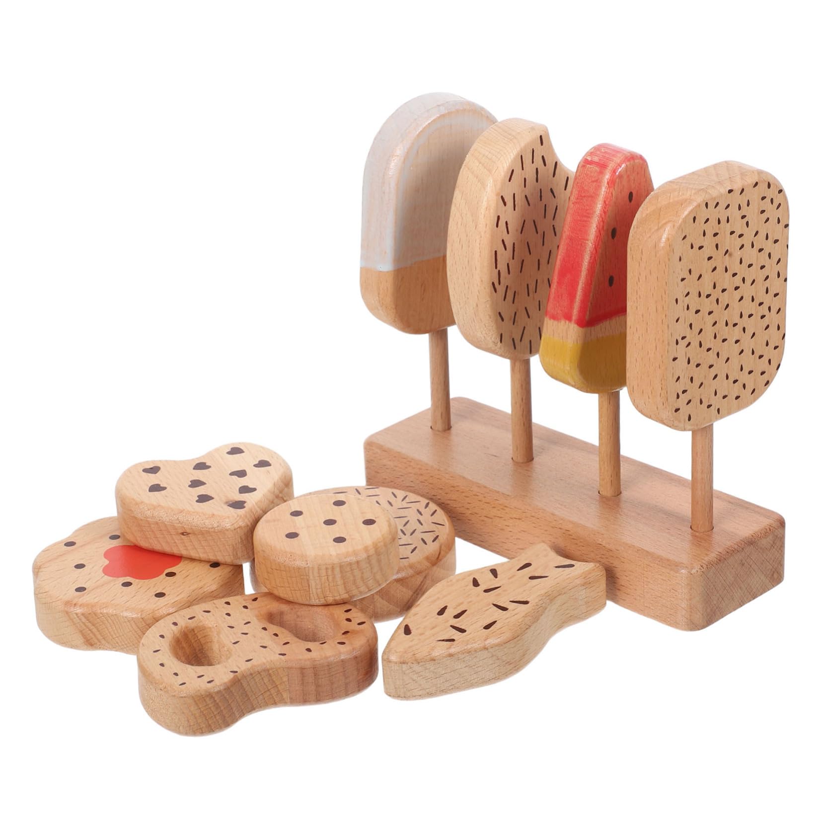 Hohopeti Gioco per Cucina Ragazzo Ragazza in Legno Gelato e Ciambelle Cibo Finto per Giochi di Ruolo Accessori da Cucina per Attività Educative