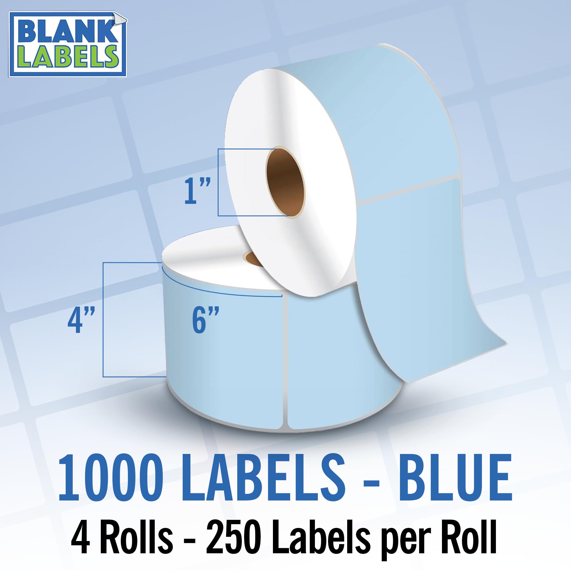 4" X 6" Direct Thermal Shipping Labels | Blue | 1" Cores w/Perfs Easy Tear | Made in USA - Printer w/Ribbon Needed | Printing Label | 1000 Labels |