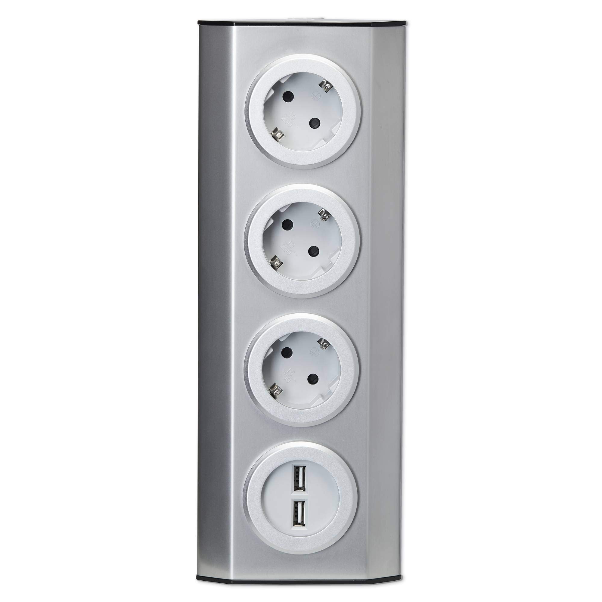 Mehrfachsteckdose 3-fach Steckdosenleiste mit 2-fach USB - zum Beispiel als Tischsteckdose und Steckdosenverteiler - Steckerleiste Stromleiste mit einfacher Montage