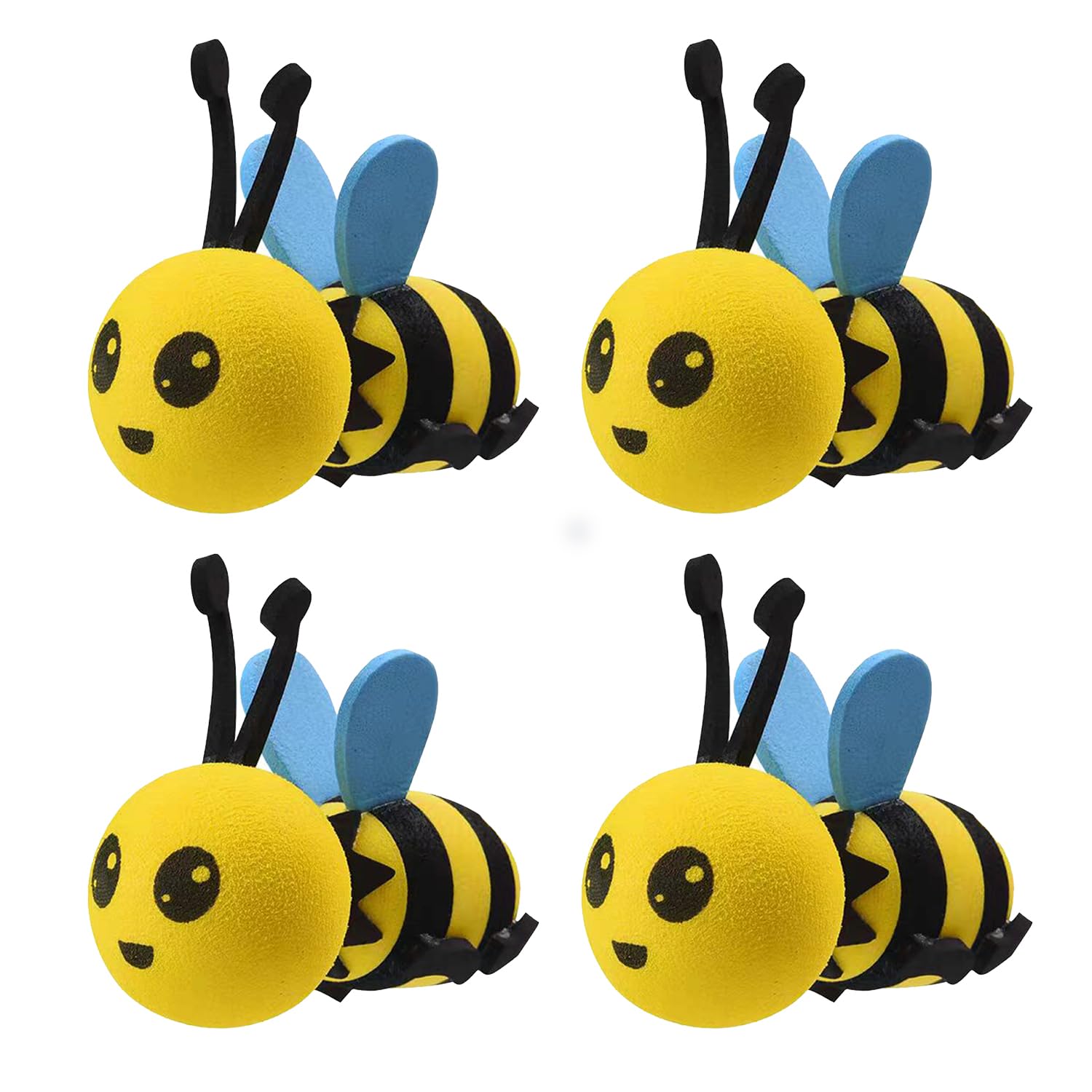 4-Piece Honey Bee Aerial Ball Car Antenna Toppers - Yellow Bee Ornaments