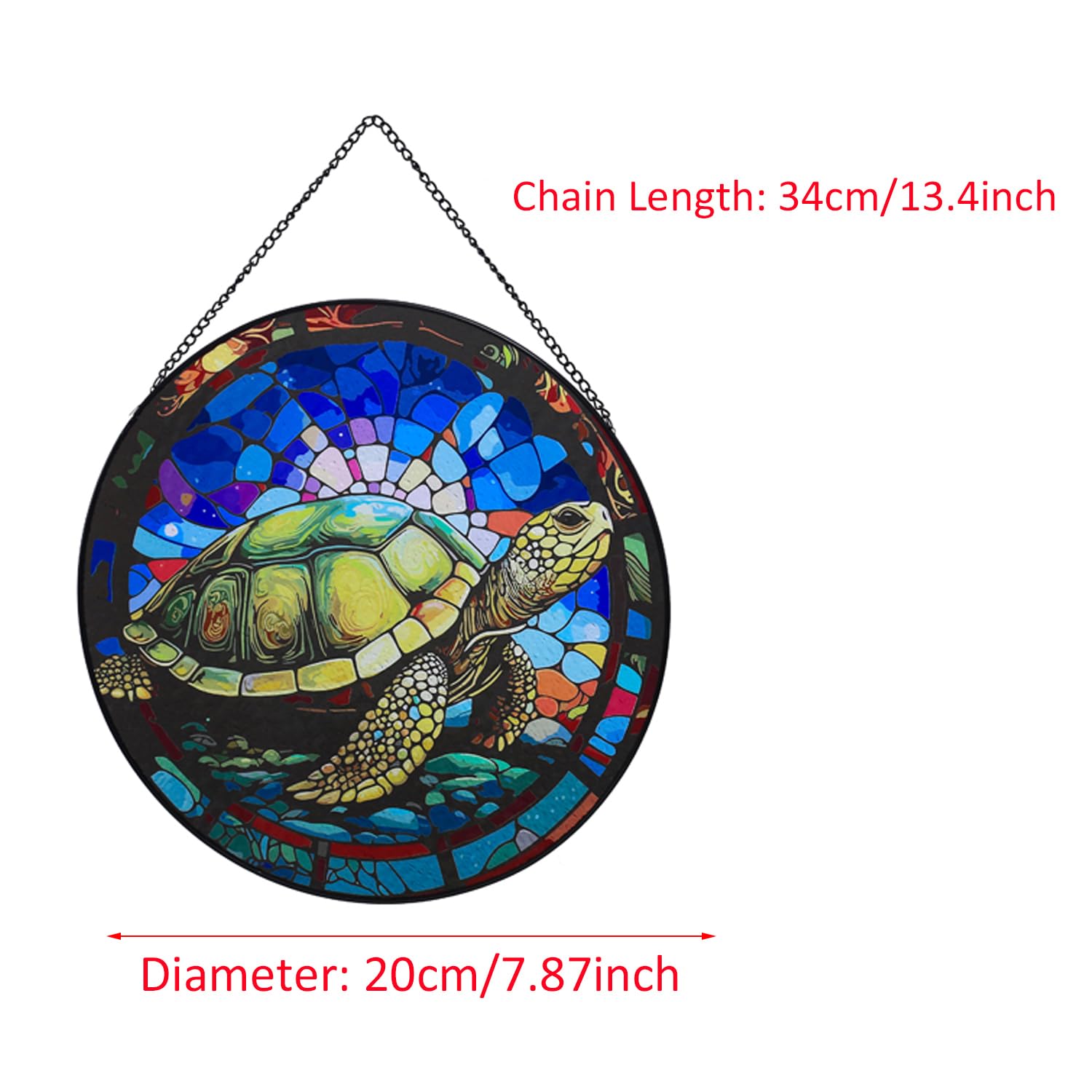 Payutou Hanging Stained Glass for Windows,20cm/7.87 inch Turtle Hand-Painted Glass Panel Window Hanging Suncatchers Christmas Ornaments Home Courtyard Decor,Housewarming Gift (Style A) - Image 4