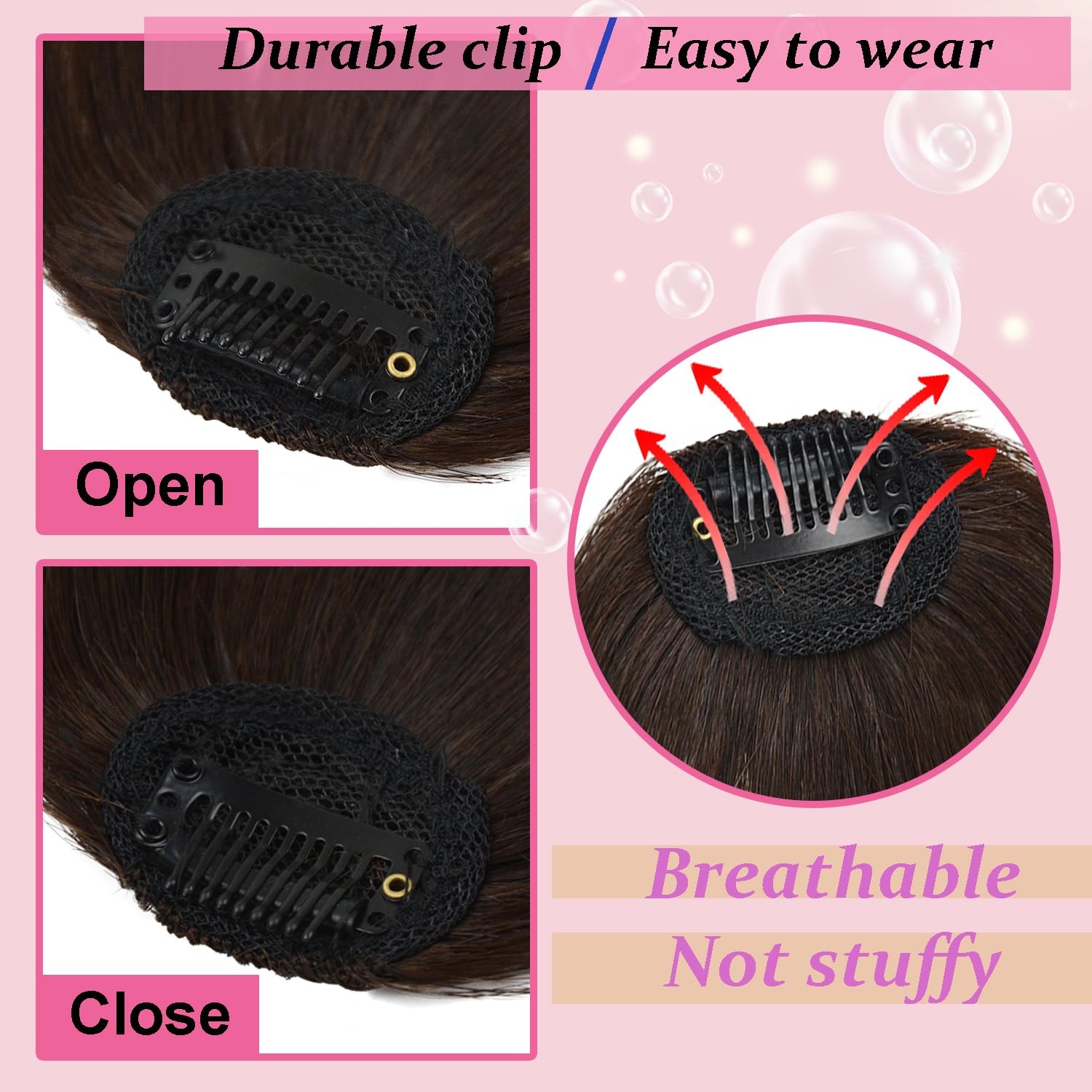 Clip in Bangs 100% Human Hair with Temples Hairpieces Air Hair Bangs Clip in Hair Extensions for Party and Daily Wear(Dark Brown) - Image 2