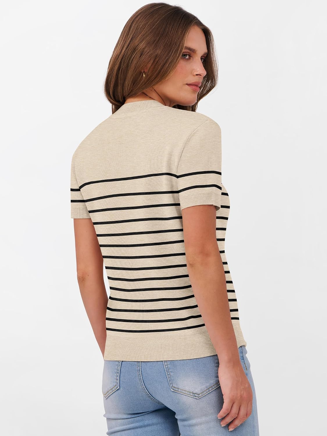 ANRABESS Womens Short Sleeve Sweaters Wool Blend