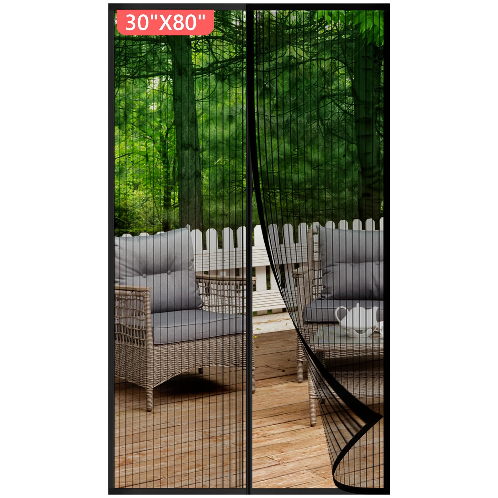 Magnetic Screen Door Fits Door Size 30" x 80", Actual Screen Size 32" x 81", Screen Door Mesh,Door Screen Magnetic Closure for Patio Door Enjoy Air Fresh-Black