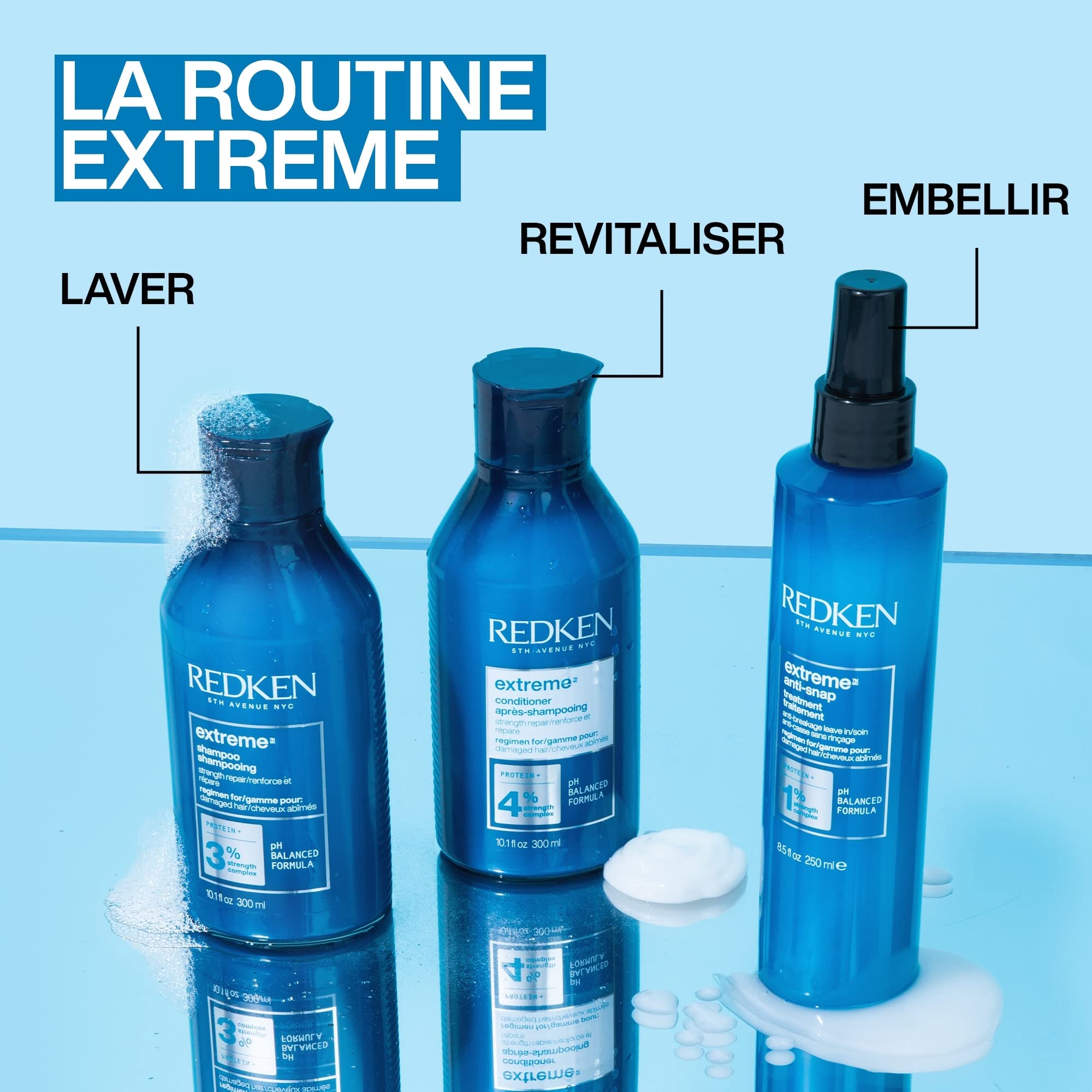 Redken, Routine Fortifiante pour Cheveux Cassants, Renforce et Répare la Fibre, Protège contre la Casse, Protéines et Fortifying Complex, Extreme