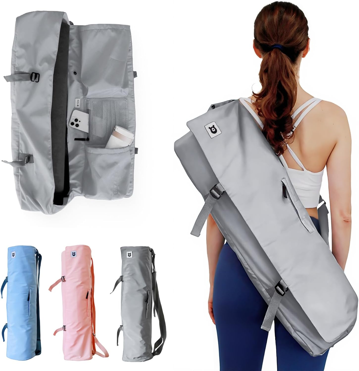 Tumaz Yoga Mat Bag | Padded Adjustable Shoulder Strap | Fits Up to 26" Mats | Multi-Pocket Storage for Essentials | Heavy-Duty G-Hook Closure | Lightweight & Durable for Yoga, Pilates & Fitness