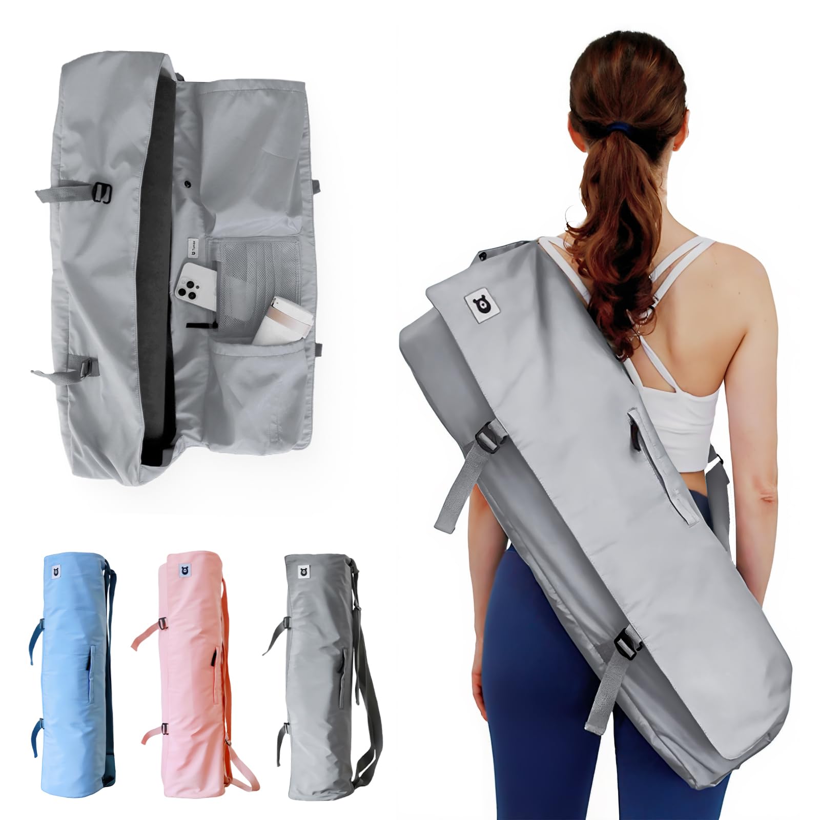 Tumaz Yoga Mat Bag | Padded Adjustable Shoulder Strap | Fits Up to 26" Mats | Multi-Pocket Storage for Essentials | Heavy-Duty G-Hook Closure | Lightweight & Durable for Yoga, Pilates & Fitness