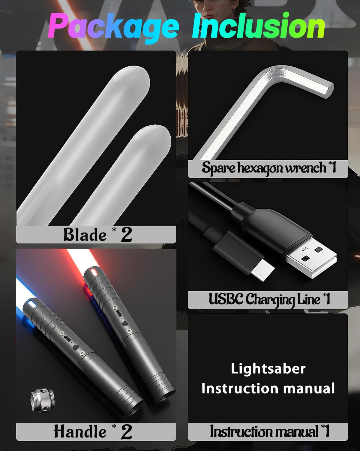 Sabre Laser Enfant 2 en 1 15 Couleurs Duel 4 Modes Sons USB-C Gris 2PC