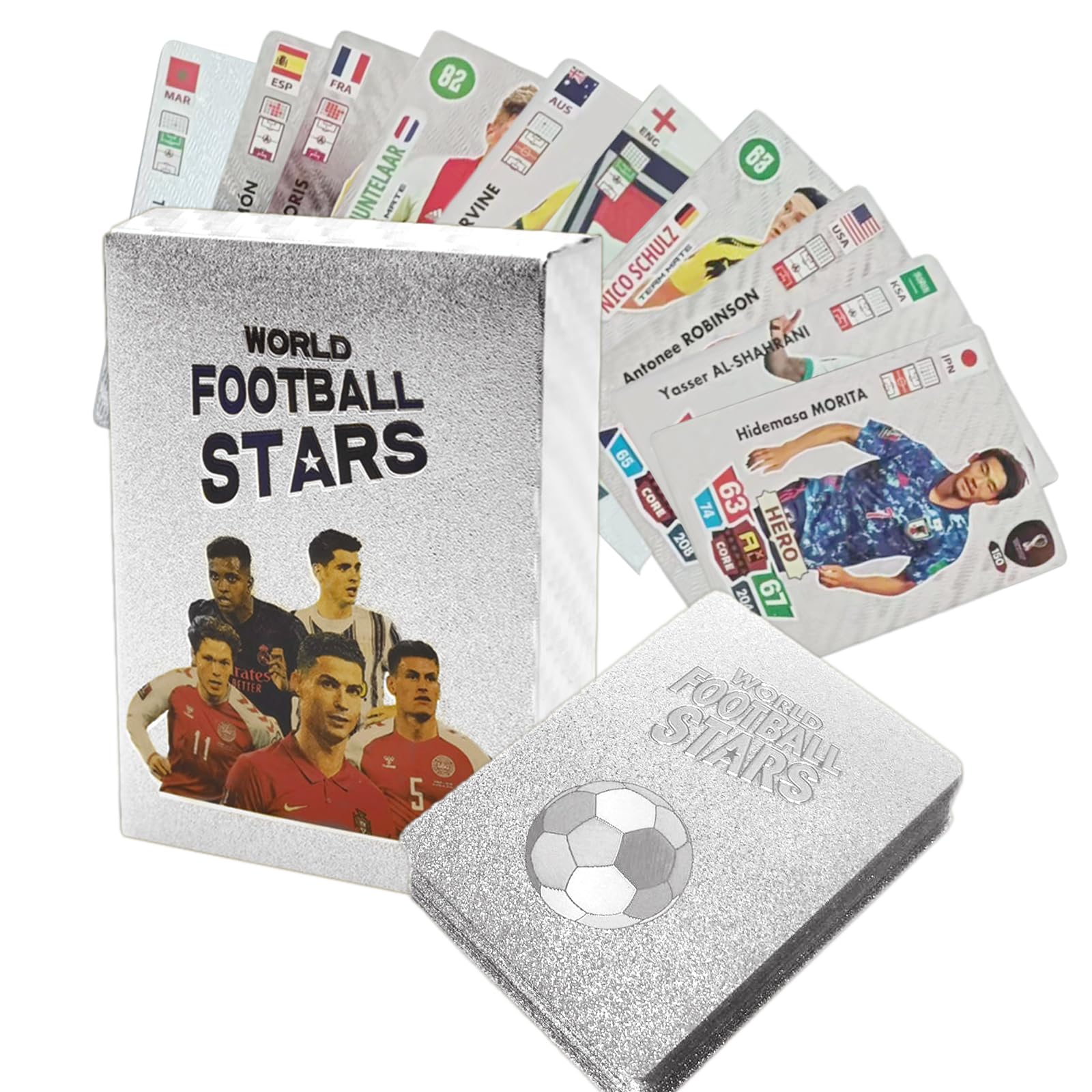 World Cup Soccer Star Cards – 55Pcs Soccer Trading Cards,Football Star GoldSilver Foil Cards UEFA Champions League Souvenir Sports Cards Not Original (Silver)