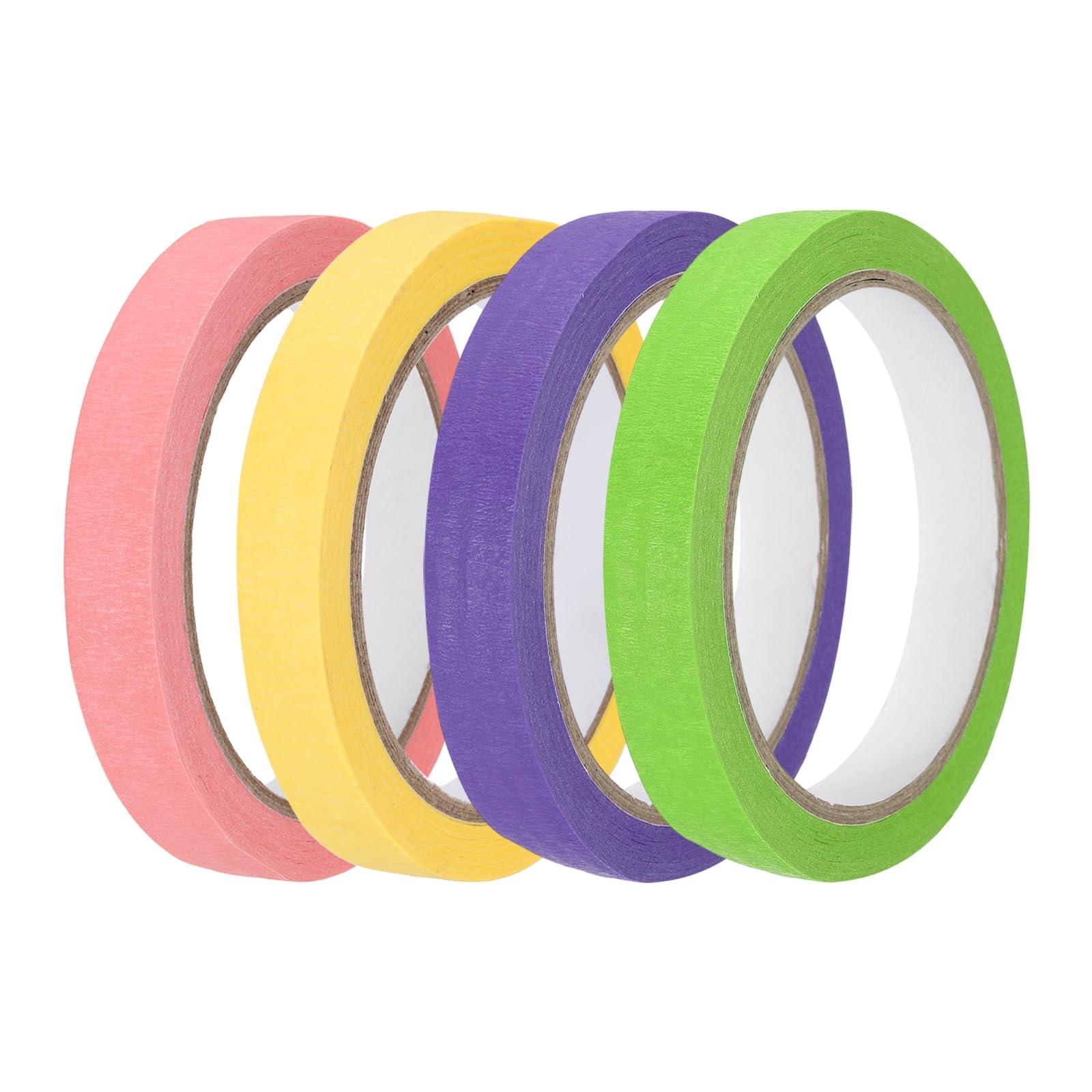 sourcing map 4pcs 15mm x 20 Meters Colored Masking Tape Universal Crepe Paper Colorful Masking Painter Tape for Art Drawing DIY Handcraft Sealing, Pink Yellow Purple Green โ image 1