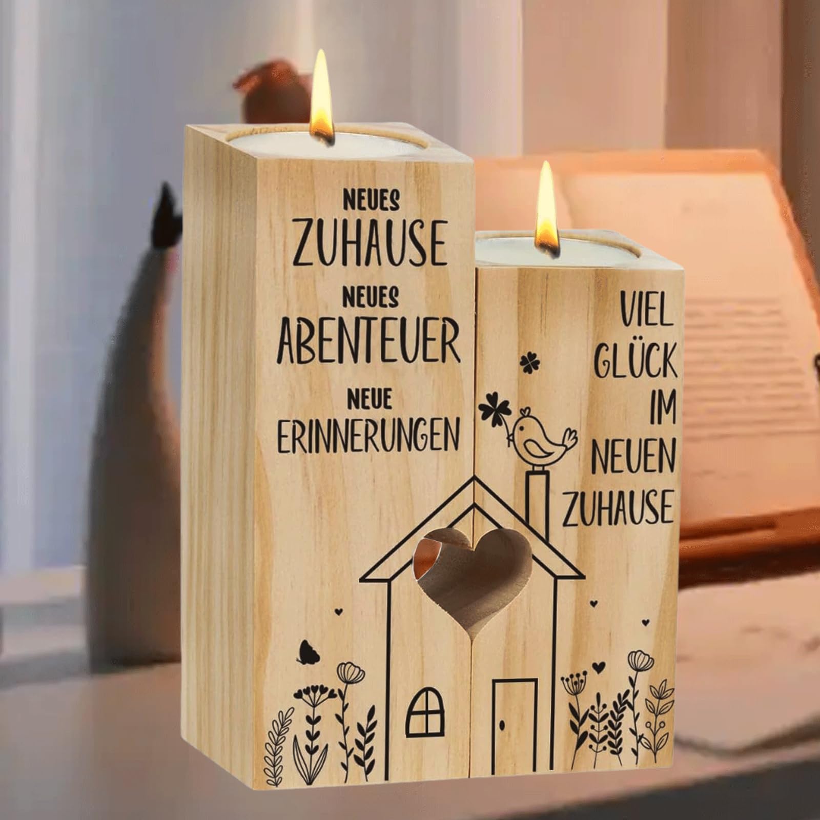 Herzförmiger Holz Kerzenständer - Perfektes Einzugsgeschenk Mit Brot & Salz Symbolik!