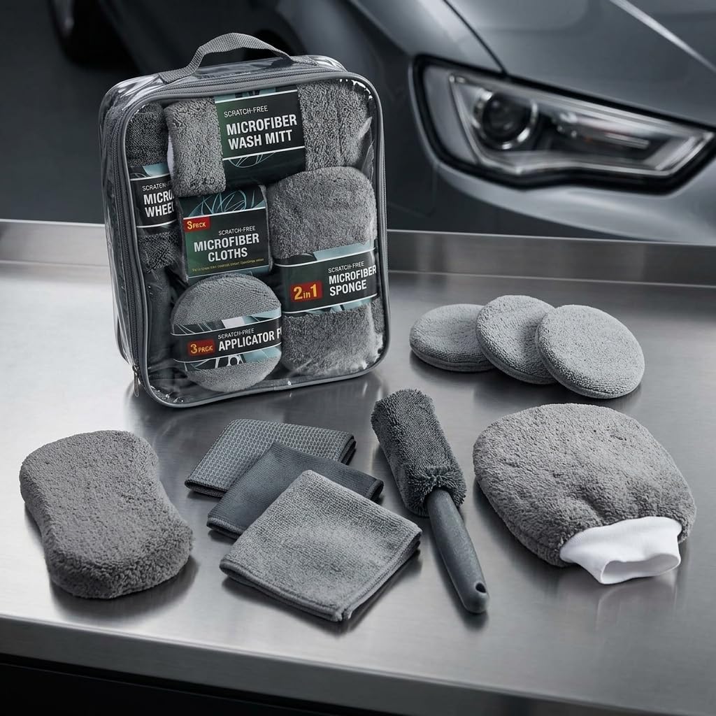 Kit Pulizia Auto Completo con Microfibra e Guanto Lavaggio Senza Graffi