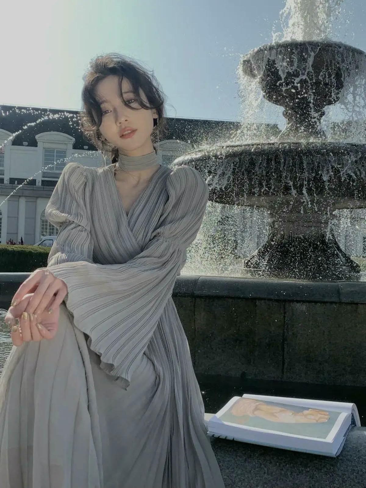 Vestiti a Maniche Lunghe Nuovo Elegante Abito Volantico Francese Femminile, di Moda Irregolare Lungo Coreano, da Sera Una Festa Pieghe Fata, Femminile Primaverile