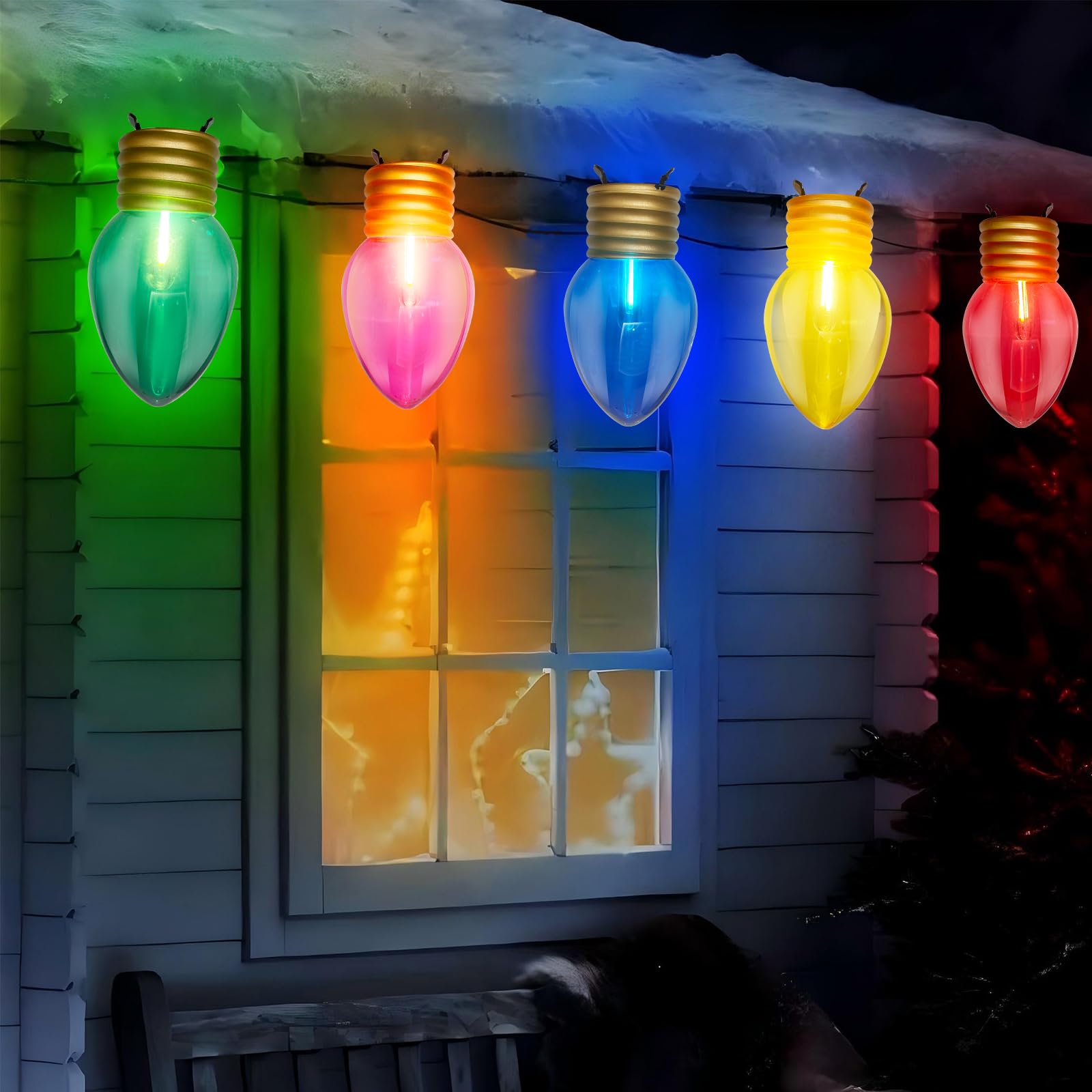 Jumbo 16FT C9 Outdoor Christmas Decorations Hanging Lights with 10 5'' LED Giant C9 Multicolor Bulbs, Connectable Vintage ...