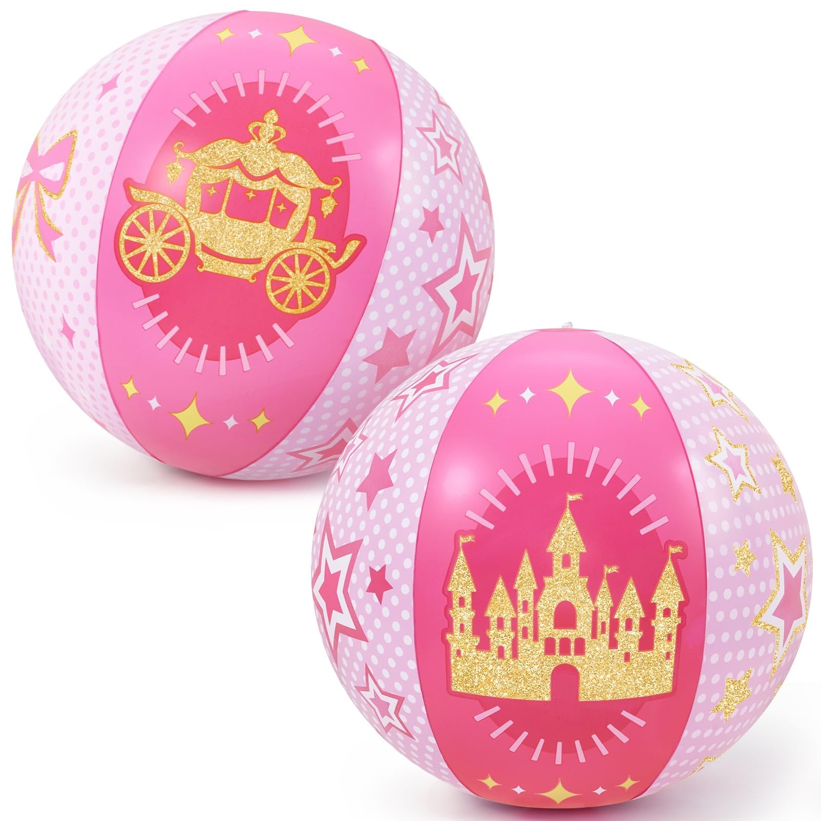 WERNNSAI Princess Beach Balls - 2PCS Inflatable Pink Beach Ball Swimming Pool Summer Water Pool Ball for Indoor Outdoor Summer Activity Supplies 40cm