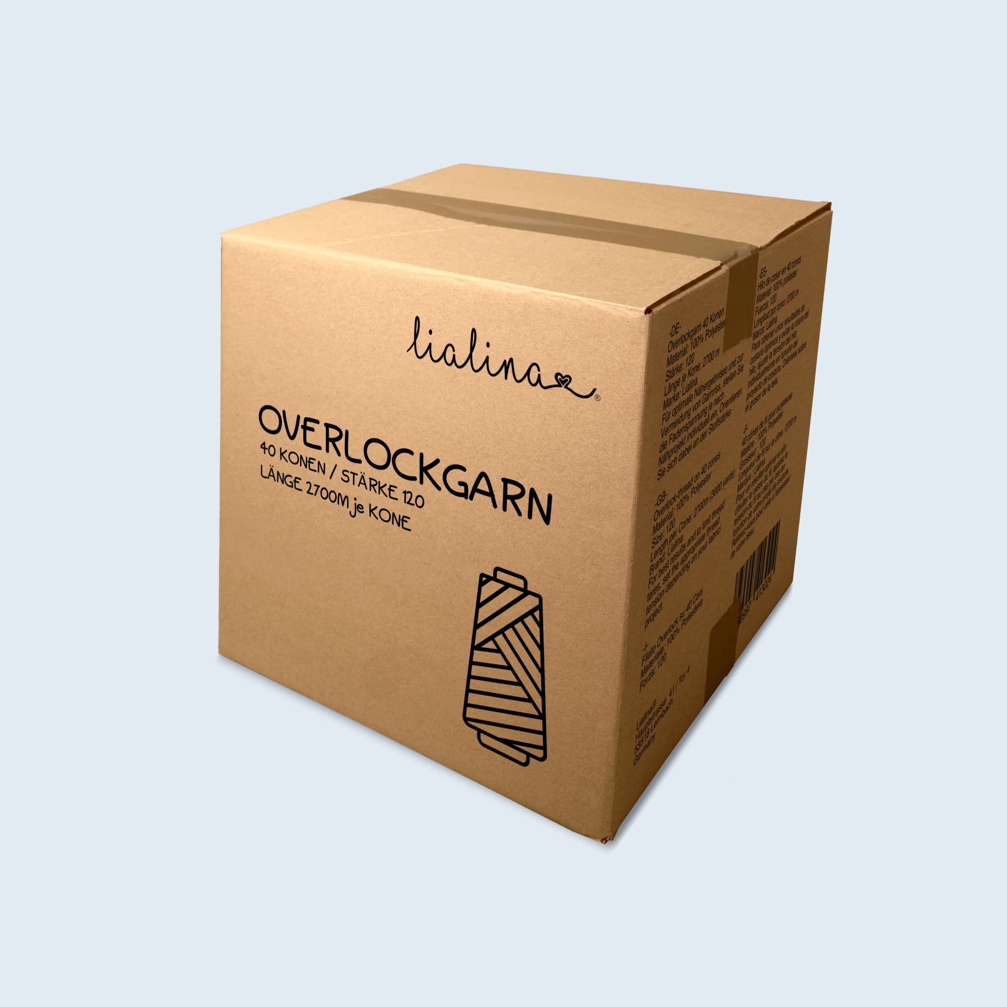 Lialina Overlockgarn Set 40 Konen, OEKO-TEX, Stärke 120, Länge je 2700m, 100% Polyester, Nähgarn für Overlock Nähmaschinen
