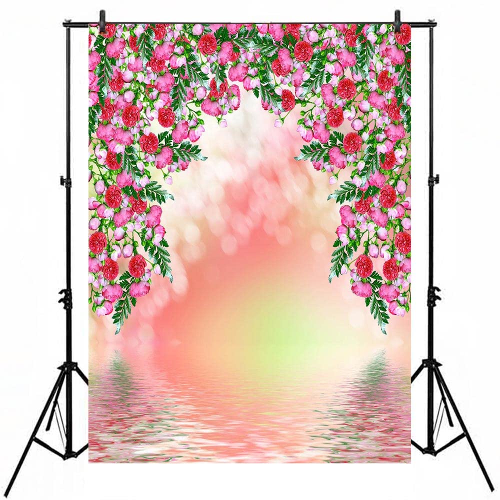 Red Flowers Backdrop 5x7ft Photography Background Art Vinyl Wedding Bridal Shower Backdrops for Wedding Background 1 Year Birthday Girl Banner Backgrounds Backdrops for Baby Shower Decorations