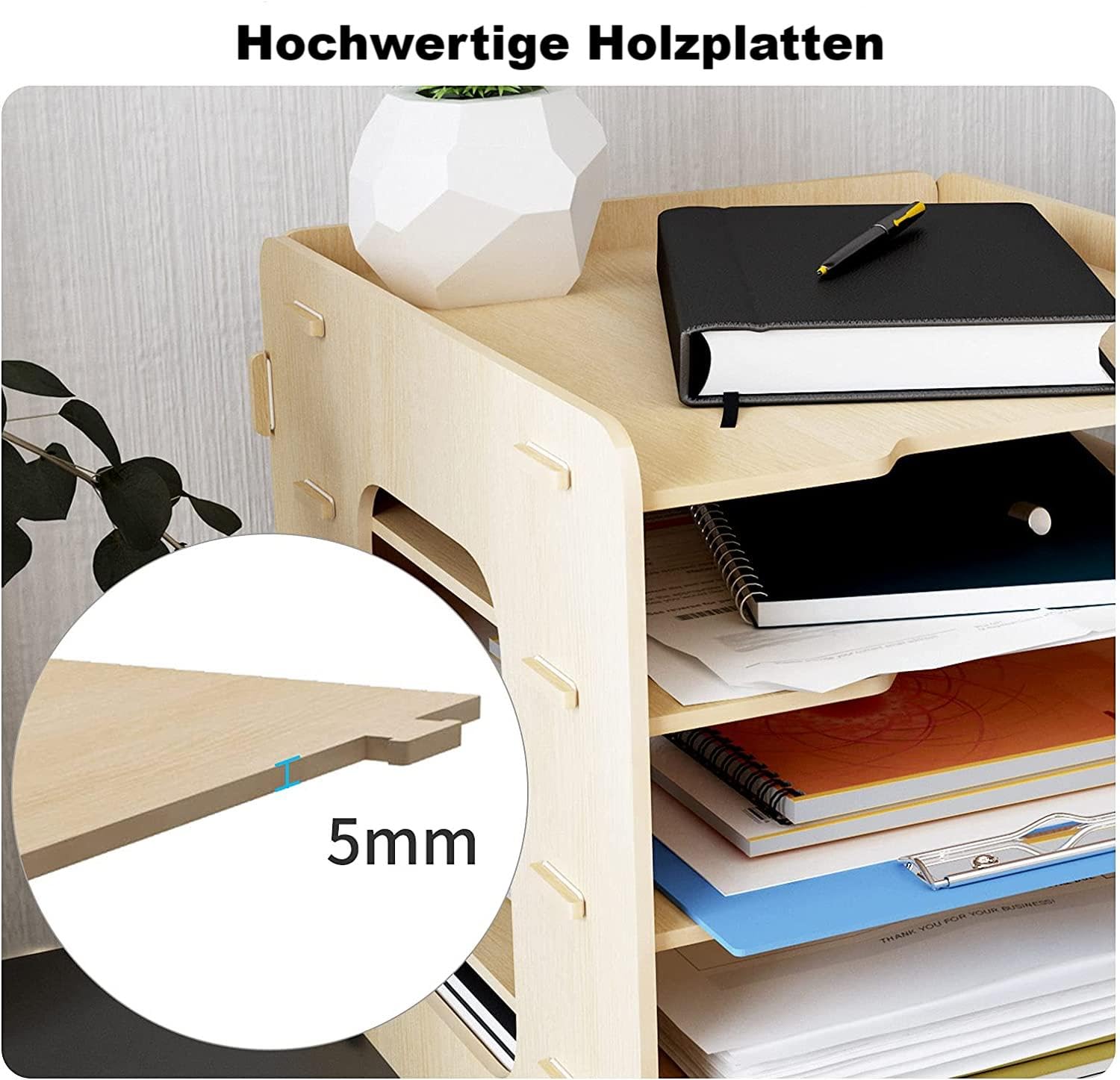 PUNCIA A4 Dokumentenablage 5 Ablagefächer aus Holz Briefablage Papierablage | Schreibtisch Datai Organizer Ablagesystem Aktenaufbewahrung Dokumentenhalter für Büro Arbeitszimmer Schule Office