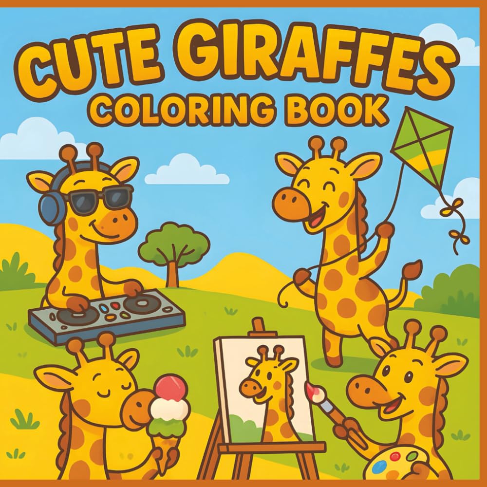 Cute Giraffes Coloring Book: 50 Adorable and Funny Giraffe Scenes for Kids to Color, Laugh, and Enjoy