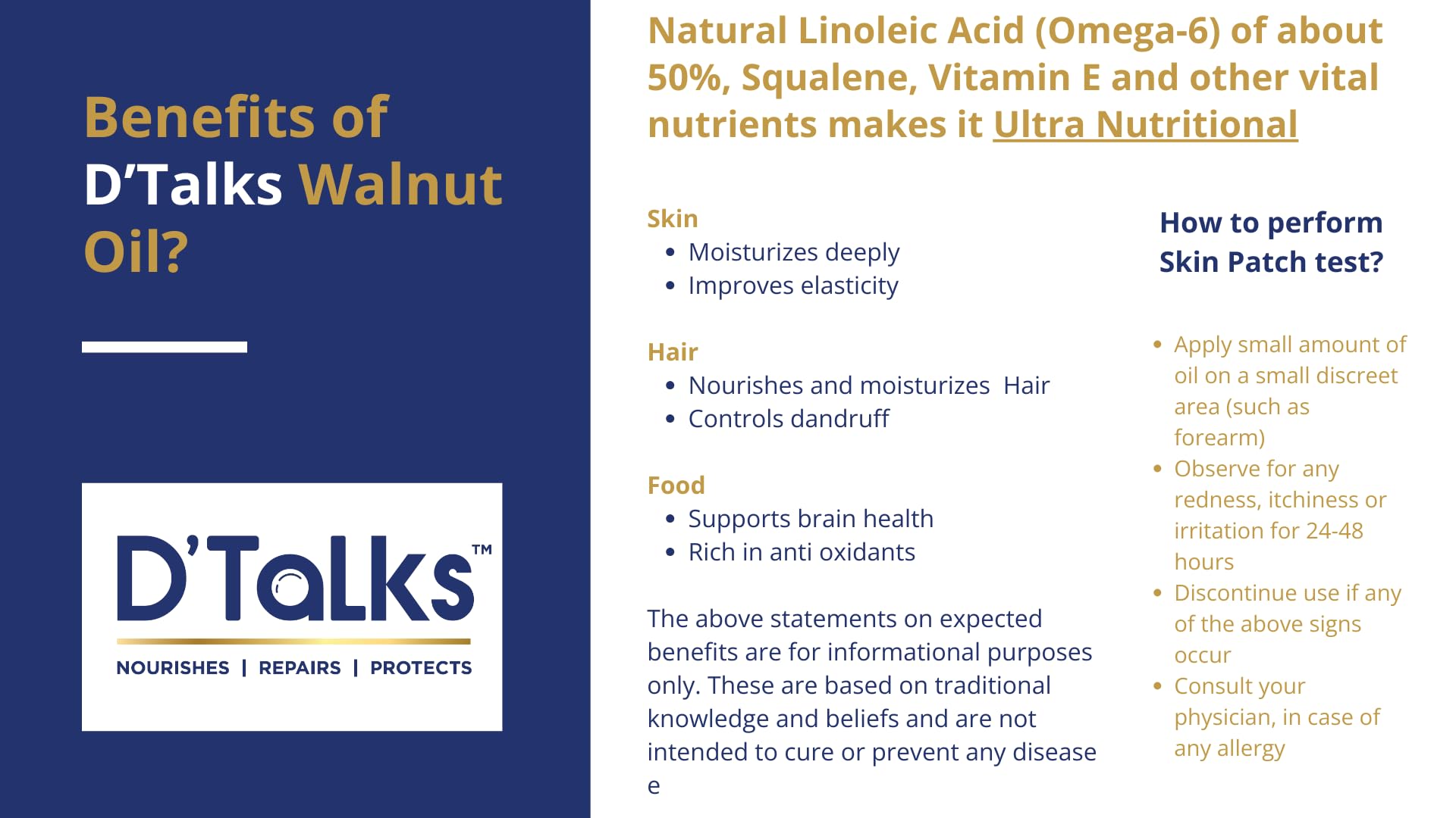 D'Talks Walnut Oil | TRULY Cold Pressed | Less Greasy ; Absorbs Easy | Food, Skin & Hair application | 100% Pure & Natural | Own manufactured | 100ml - Image 8 thumbnail