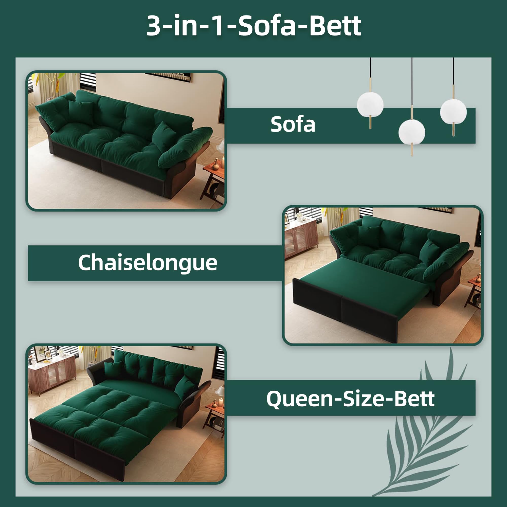 Divano letto matrimoniale allungabile 3 in 1 da 190 cm