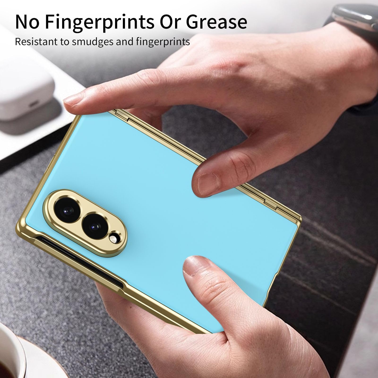 Custodia Placcata For Samsung Galaxy Z Fold 8, Protezione Pellicola Proteggi Schermo In Vetro Temperato Satinato Cover Fotocamera Resistente Ai Graffi Custodia Anti-impronte(Gold)