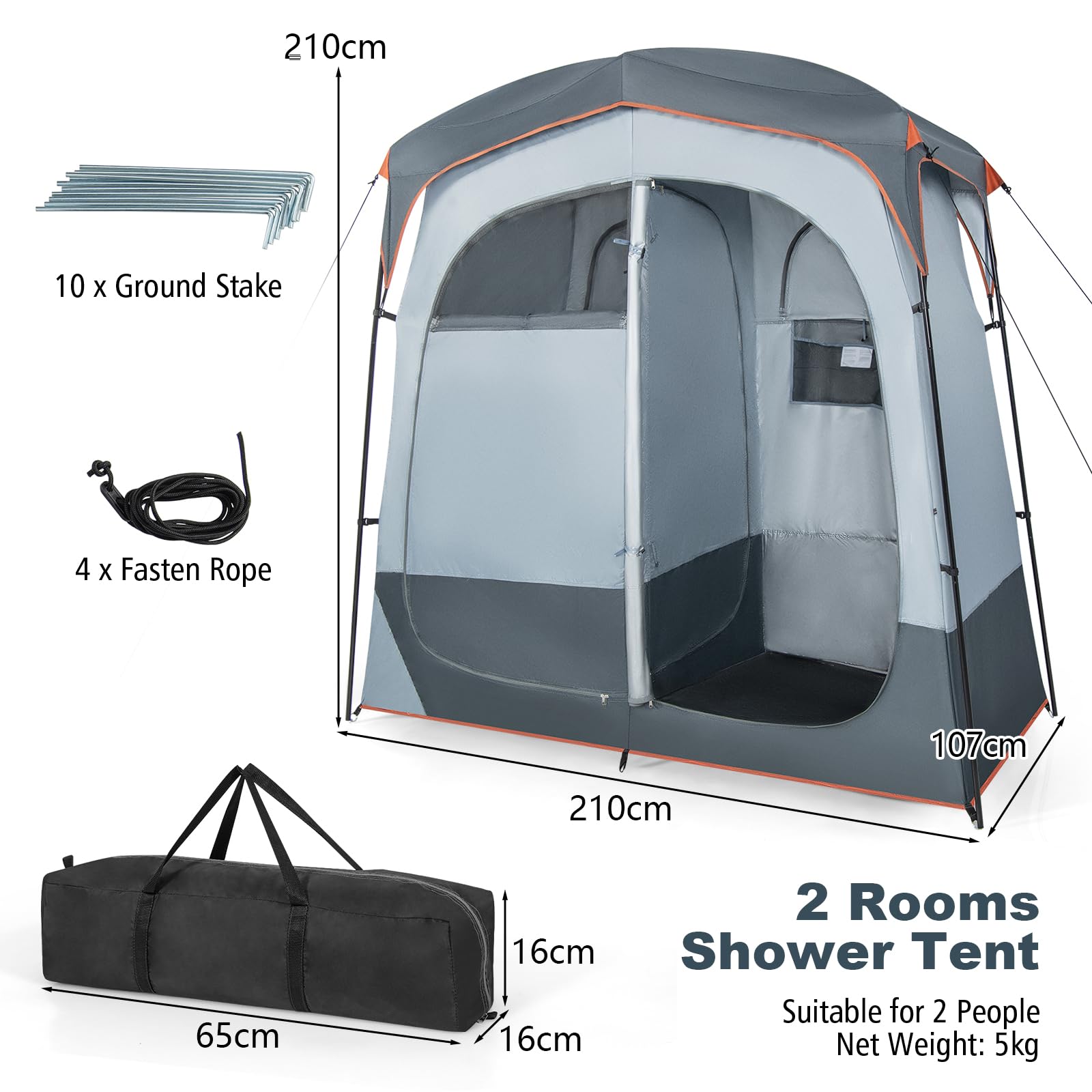 HOMASIS Tenda Doccia Campeggio Doppio, Tenda Bagno per WC con Finestra, Tasca Portaoggetti, Gancio e Borsa da Trasporto, Spogliatoio Portatile per Spiaggia, Escursionism, Pesca