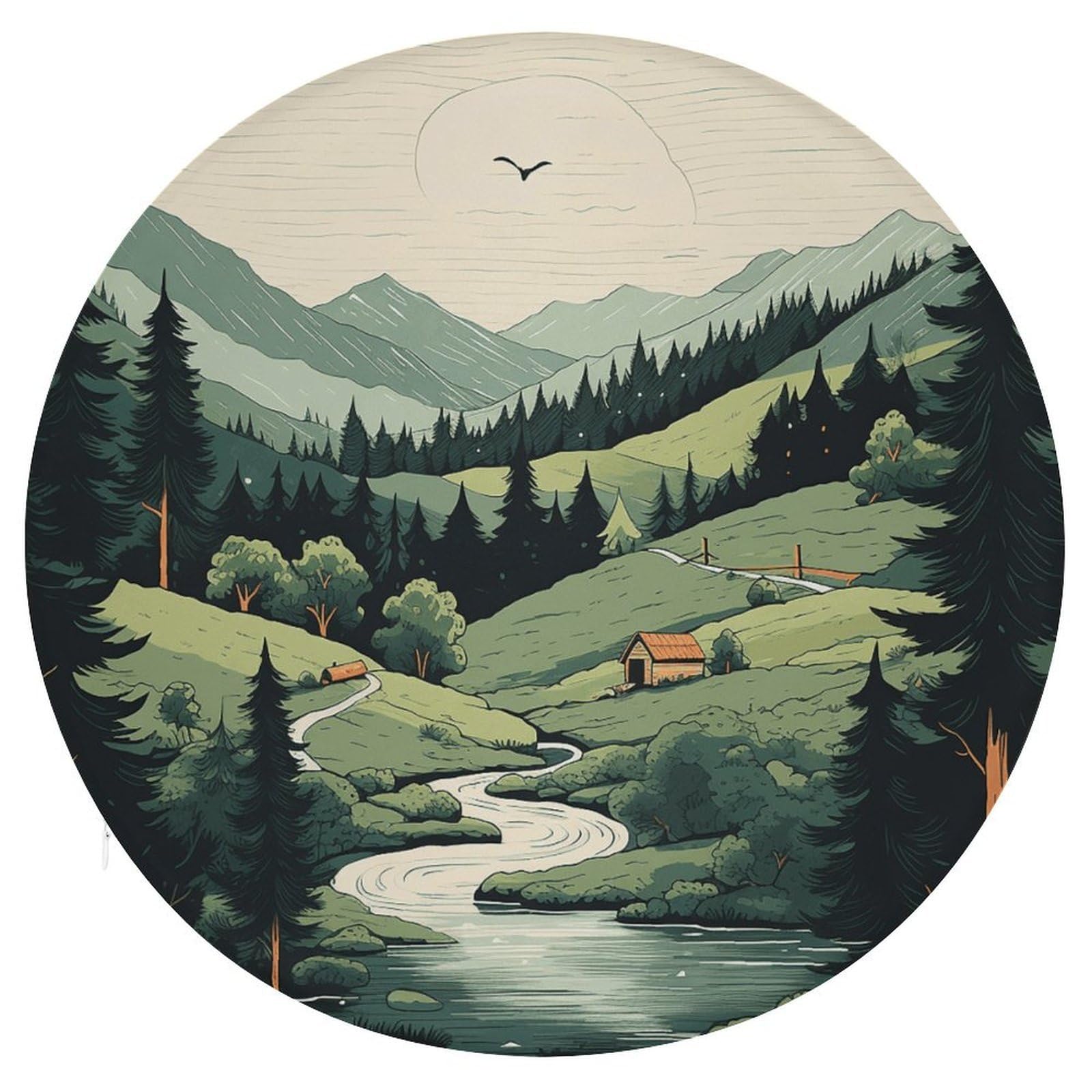 FekiLoot Outdoor Landscape Chair Cushion Round Memory Foam Seat Cushion Soft Circle Chair Pad with Removable Cover Fashion Decorative Stool Pad for Bedroom Sofa Kitchen Office 15.3" X 15.3"