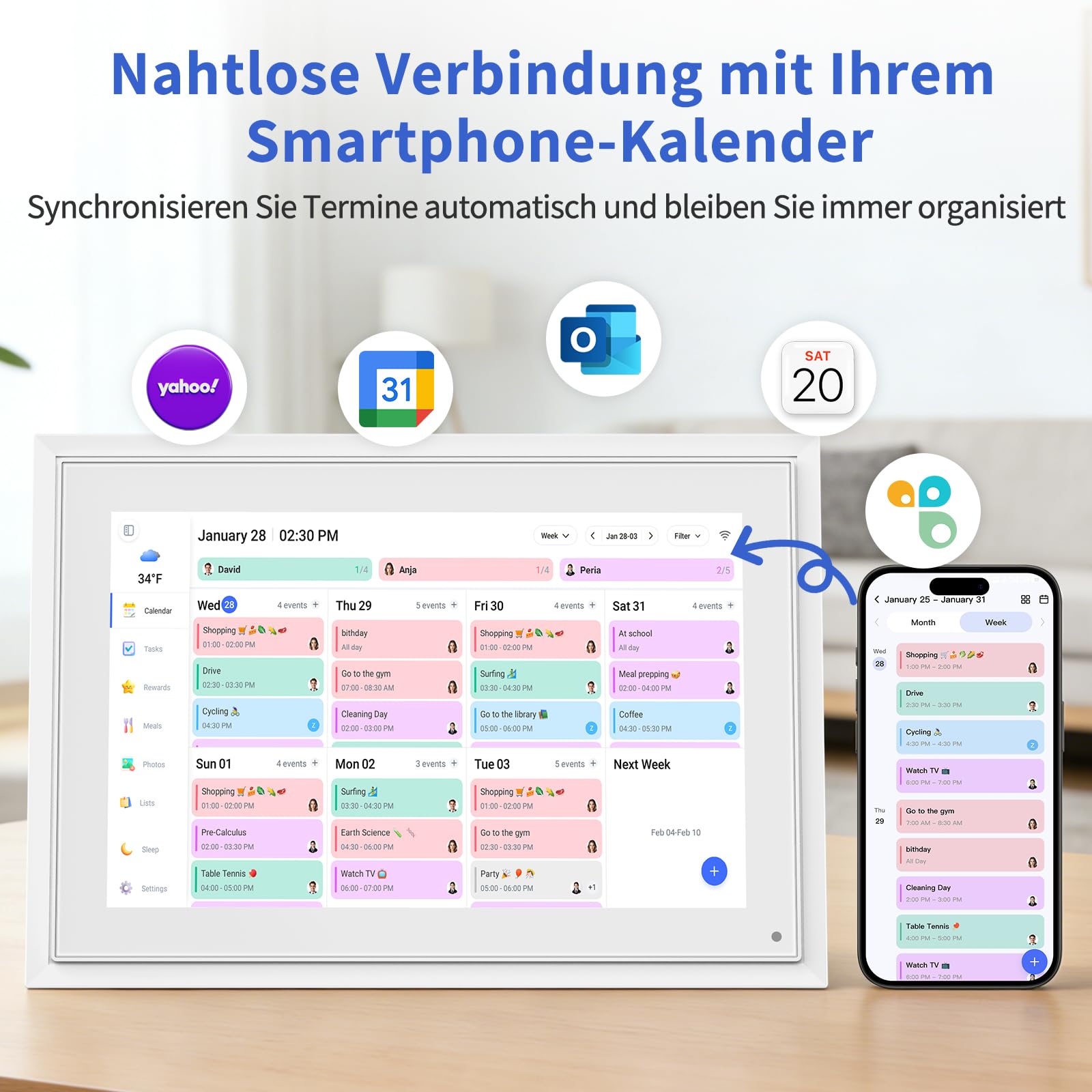 Digitaler Kalender, 10,1 Zoll Wandkalender Familienplaner mit 32GB Speicher, Intelligenter Tischkalender, Digitaler Bilderrahmen Terminplaner,Smart Kalender Synchronisierungsplan