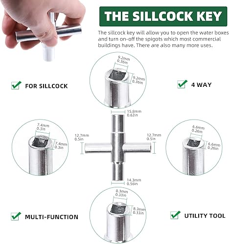 Miniatura 4 de Keadic Kit de 2 llaves de medidor de agua de 16 pulgadas, incluye llave cuadrada de triángulo de 4 vías y llave de agua de acero con mango en T para