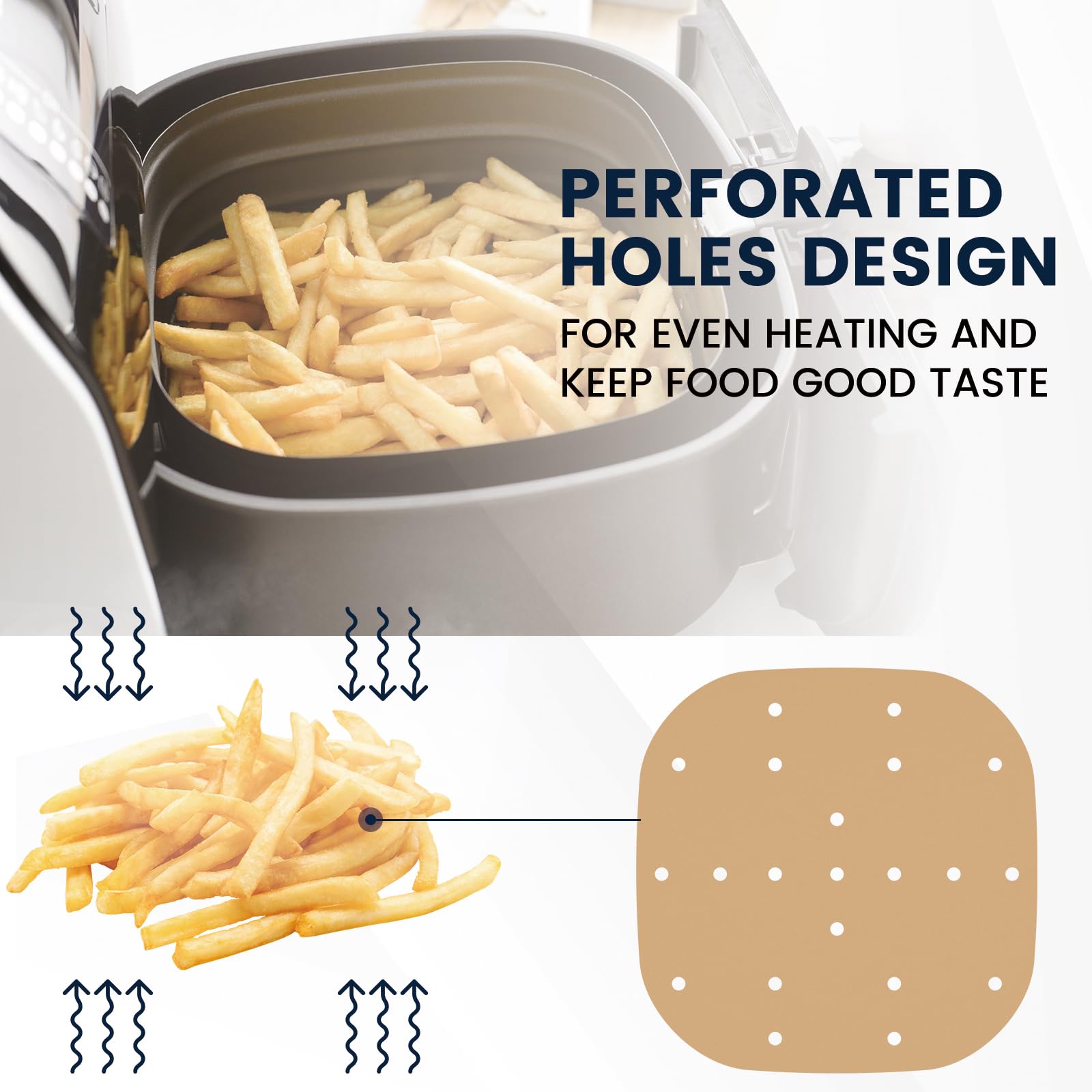 400 Stück 16,3 cm quadratische Luftfritteusen-Pergamentpapier-Einlagen, ungebleichte Luftfritteusenblätter mit Löchern, perforierte Dämpfeinlagen für 2–5 QT Korb, Luftfritteuse, Mikrowelle