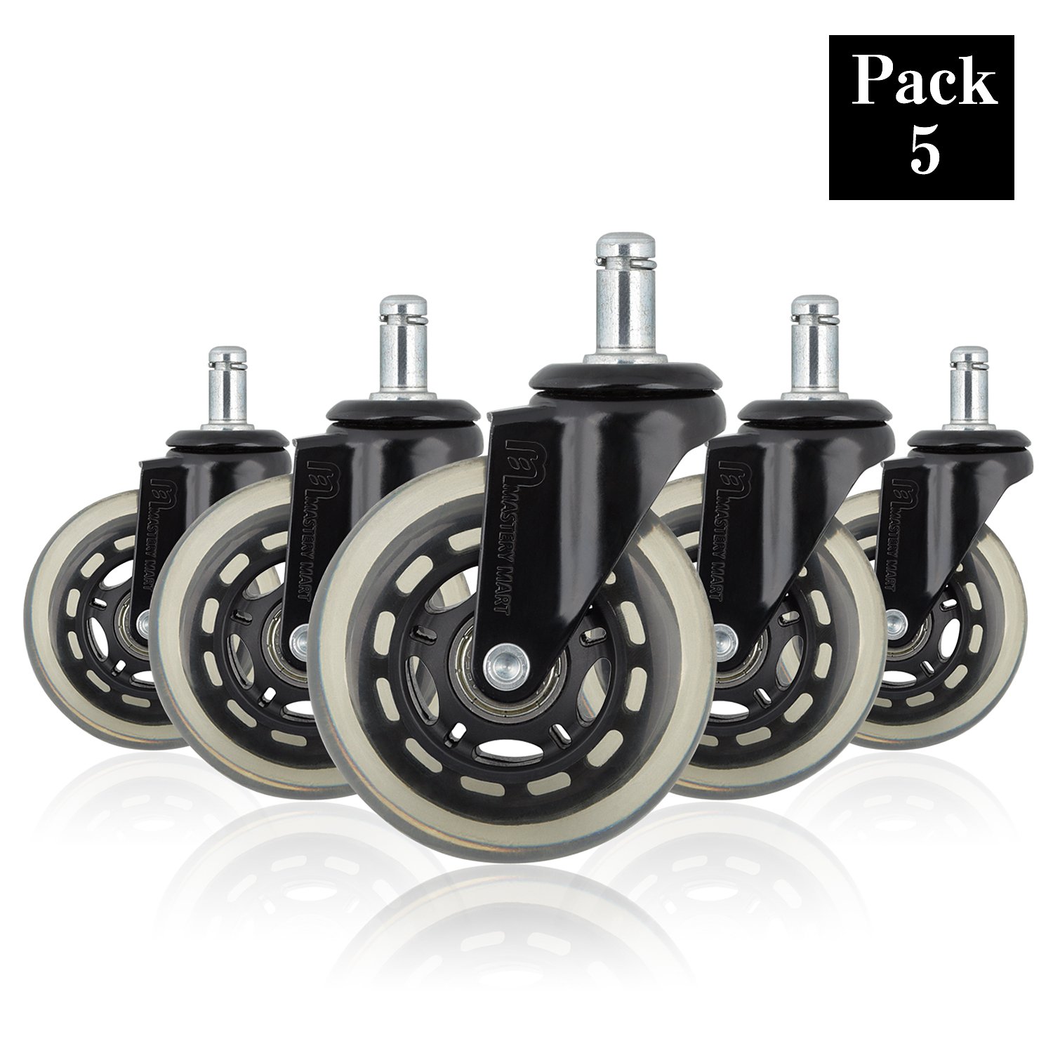 Mastery Mart Premium Caster Wheel Replacement for Office Chair, Heavy Duty, Floor Protecting, Universal Stem Size 11x22 mm, Quiet Smooth on All Floors