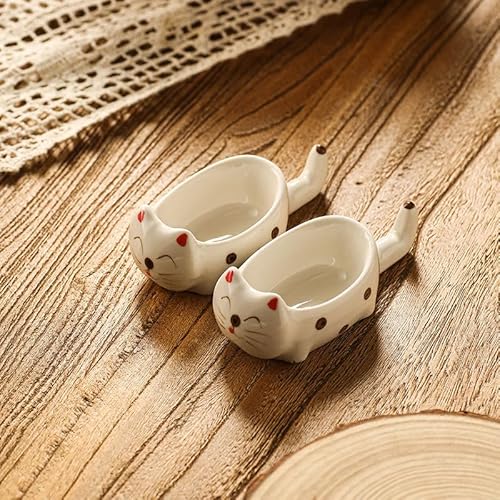 MsiDtsoy 猫型 小皿 皿 猫柄 タレ皿 可愛い 和風 おしゃれ ねこ型 醤油皿 2点/4点セット しょうゆ皿 漬物皿 珍味皿 箸枕 ソース皿 和食器 多用途 箸置き 釉裏彩 ペット エサ皿 セラミック ネコ 食器 調味料入れ お皿 置物 癒し イン