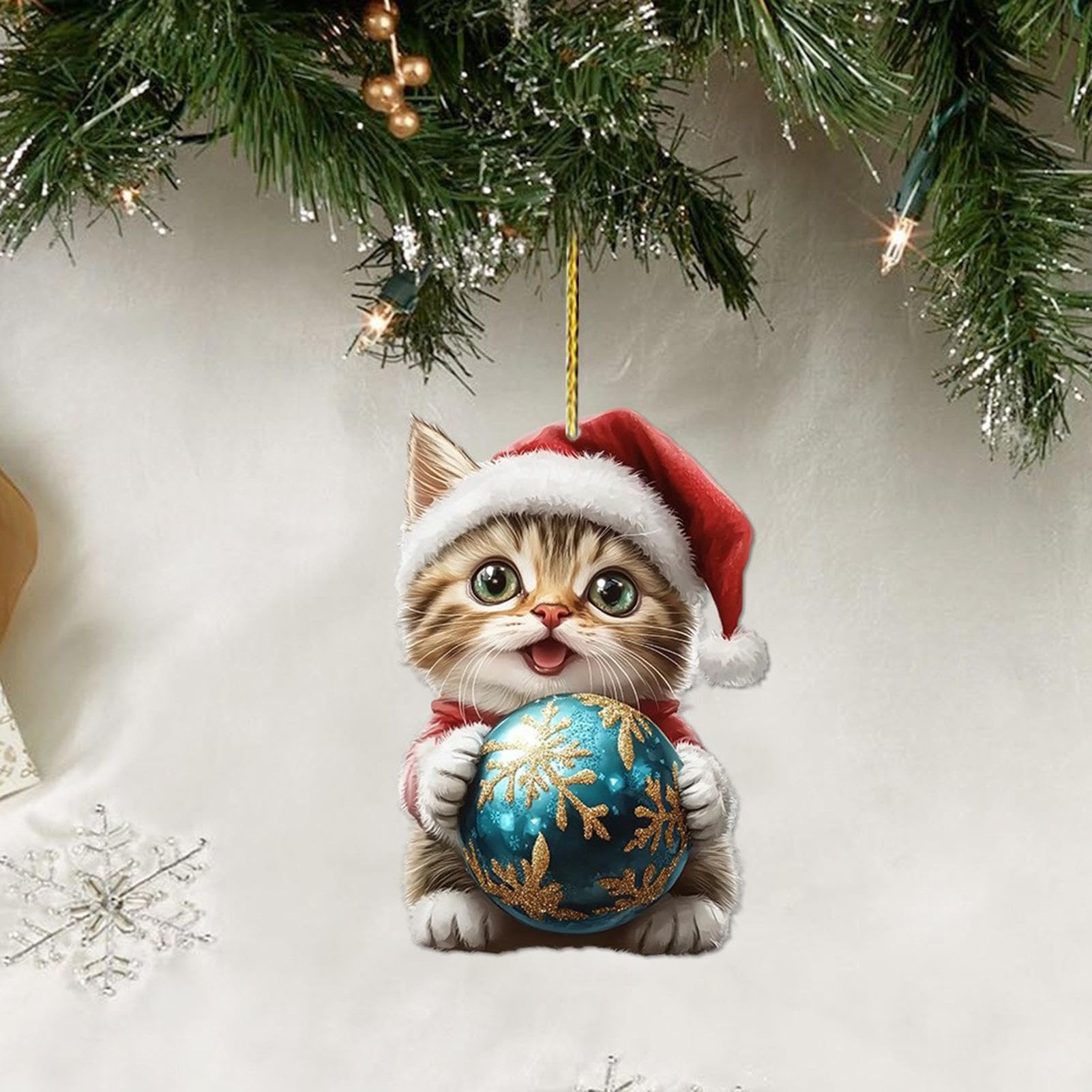 Amazon.co.jp: 猫のクリスマスオーナメント、6ピースのかわいい装飾2D
