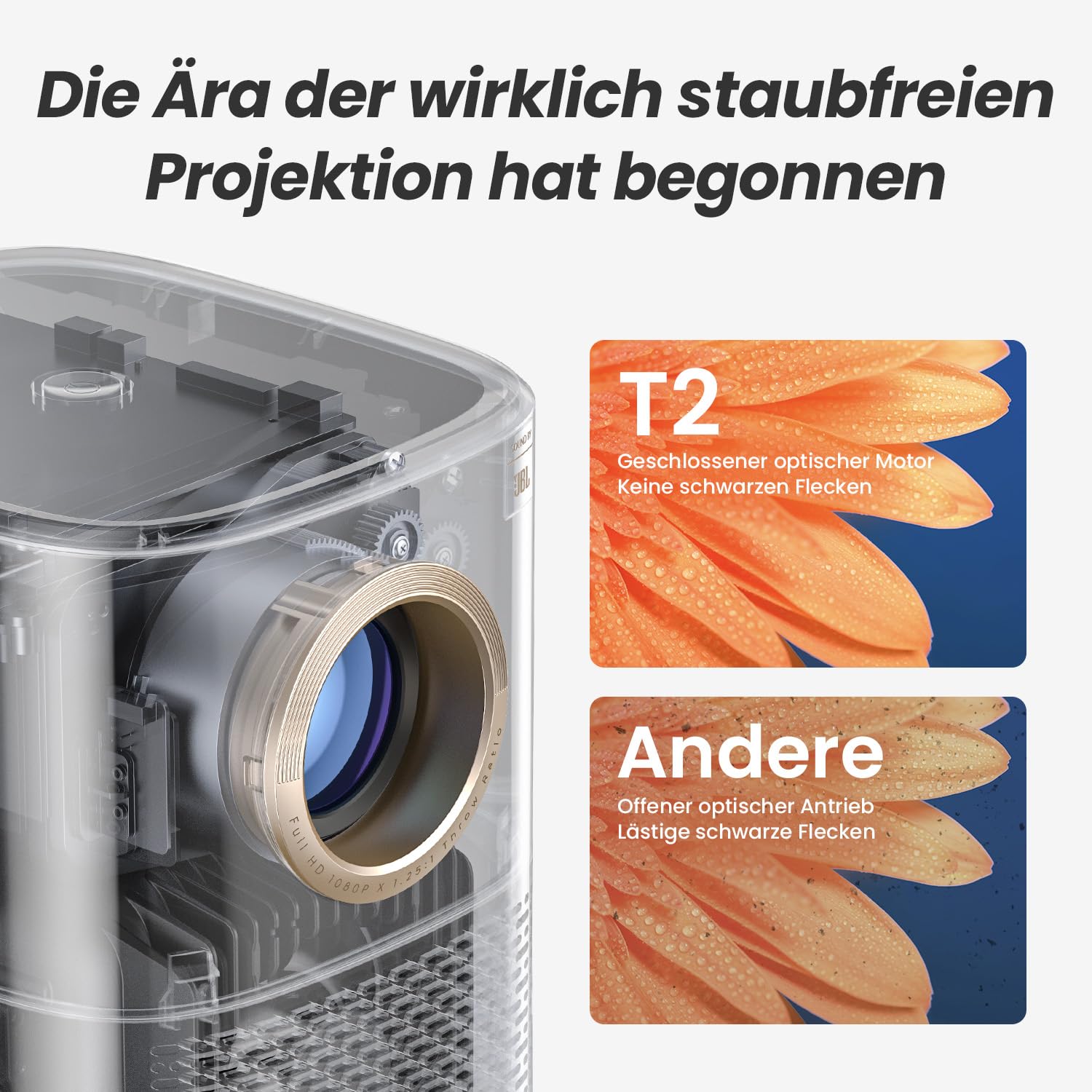 Yaber T2 Beamer mit JBL Sound & Integriertem Akku, Portable Projektor 1080P Native Full HD, 290 ISO Lumens WiFi6 Bluetooth, Outdoor Projector mit Autofokus/Auto Keystone (Looks Better Slogan)