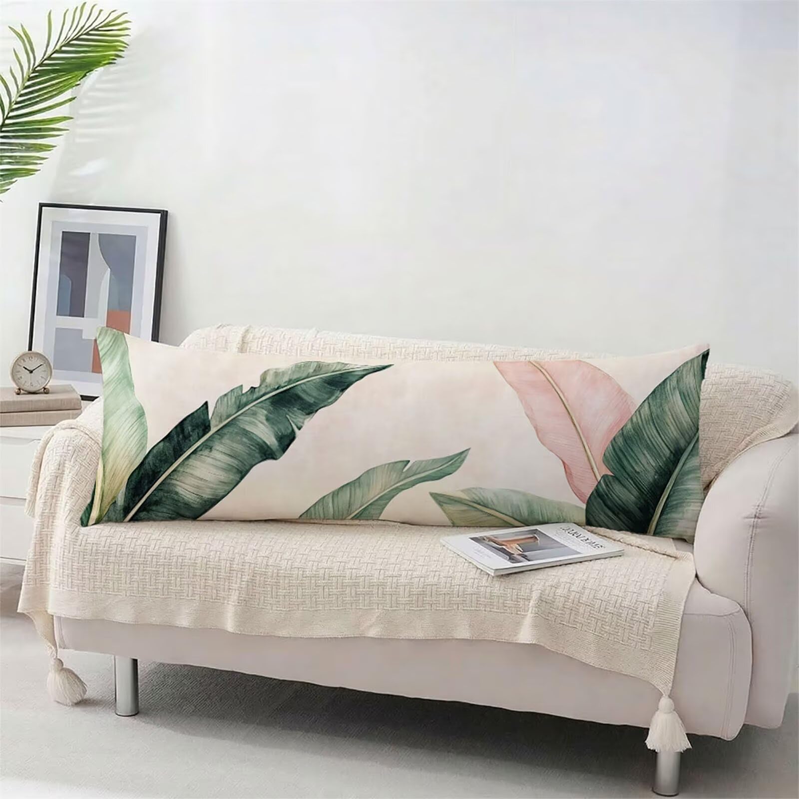 Funda de Almohada 180 cm Verde Protector Almohada 60x180cm Suave Terciopelo Funda Cojin, Hoja Long Pillow Case Transpirable, con Cierre de Cremallera Lateral Cushion Covers para Dormir de Lado bz-835