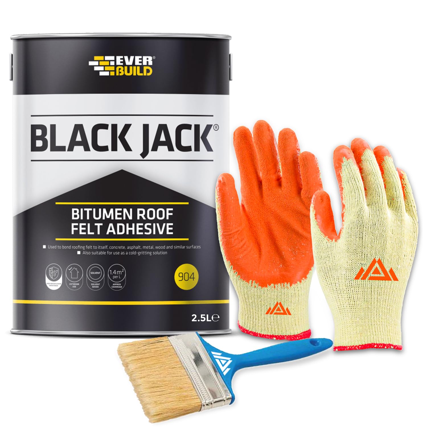 Perfectonish Black Jack 904 Bitumen Roof Felt Adhesive High Bond Strength Roofing Bond Weather Proof Roof Sealant With Brush and Protective Gloves (2.5-Litres)
