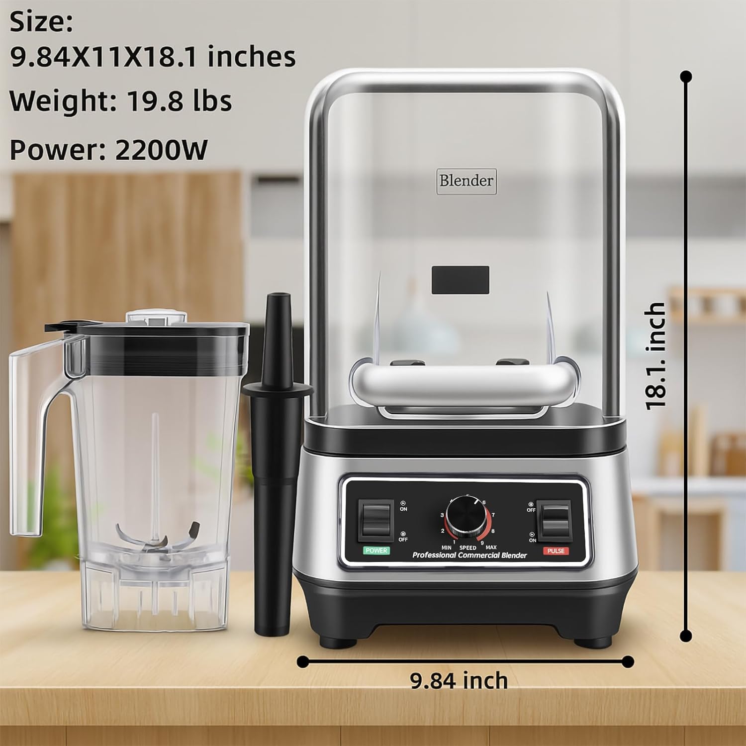 Professional blender, Commercial Blender, Smoothie Blender with Full Soundproof Shield,Quiet Blenders, Heavy Duty Blenders with Strong and Quiet Professional-Grade Power, Self-Cleaning, 70 Oz, 2200W