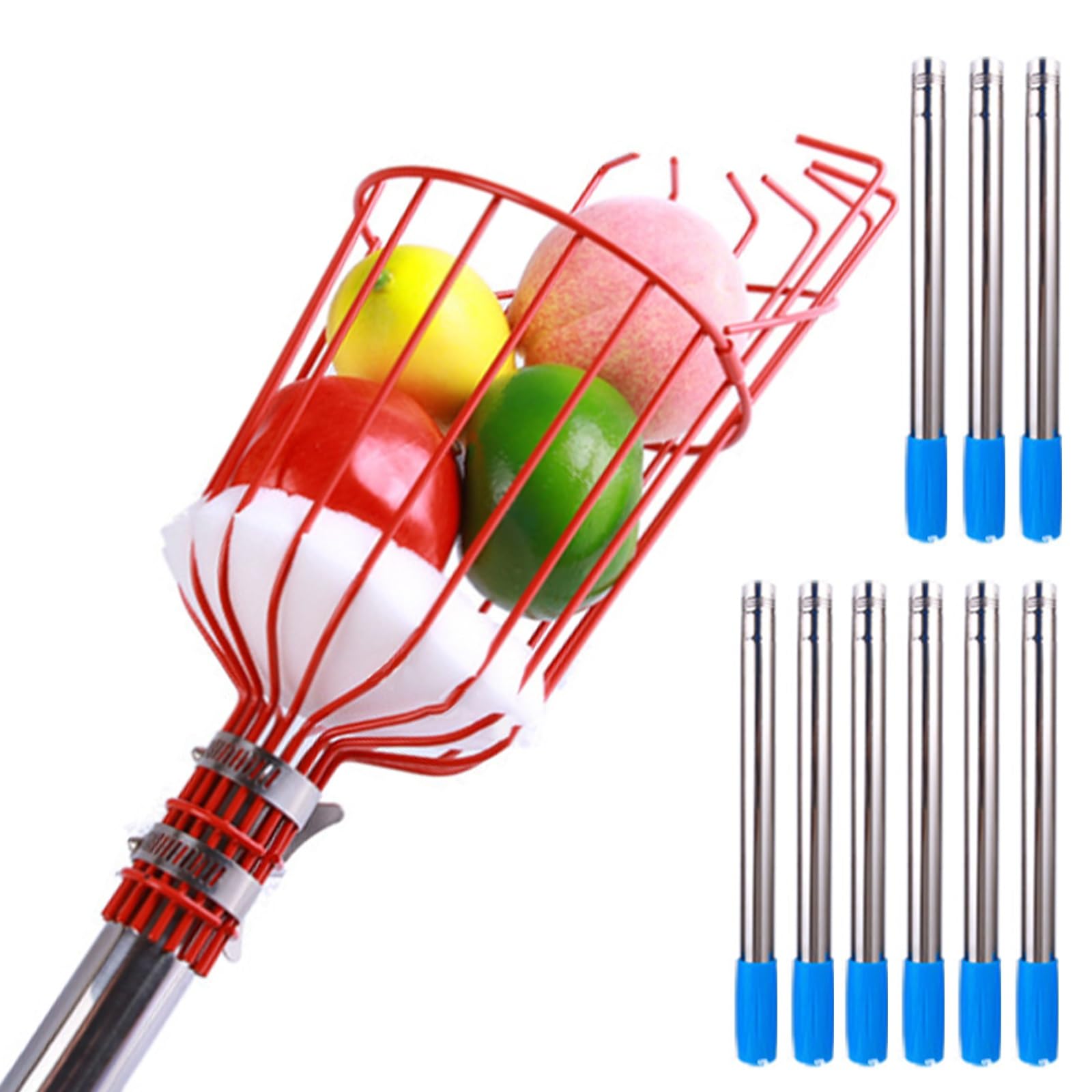 Perche cueille-Fruits, avec Coussinet de Protection en Mousse, cueilleur d'arbres fruitiers Acier Inoxydable for Pomme, Poire, Citron, Orange, Abricot(3.6m)