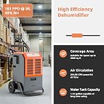 COSTWAY 163 Pints Commercial Dehumidifier, 4500 Sq.Ft Industrial Dehumidifier with Drain Hose, 24H Timer, for Basement, Warehouse, Job Site (Orange) | 4500 Sq.Ft Crawl Space Dehumidifier with Drain Hose, 24H Timer, for Basement, Warehouse, Job Site