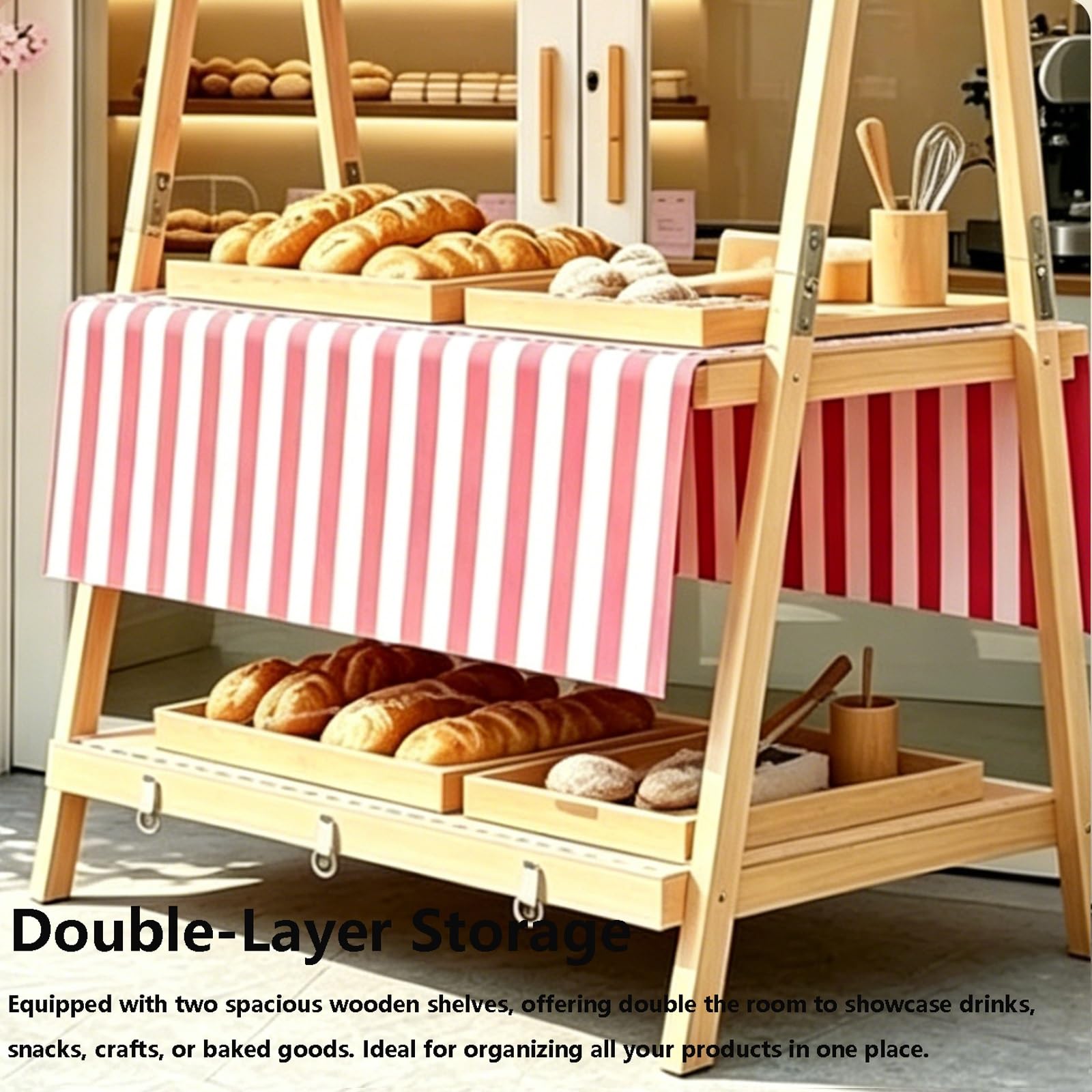 Ausstellungsständer aus Holz mit Vordach, tragbarer faltbarer Tisch für landwirtschaftliche Märkte, robuster Verkäuferwagen für Straßenessen, Süßigkeiten (Gelb, 1,53,5 Zoll/136 cm)