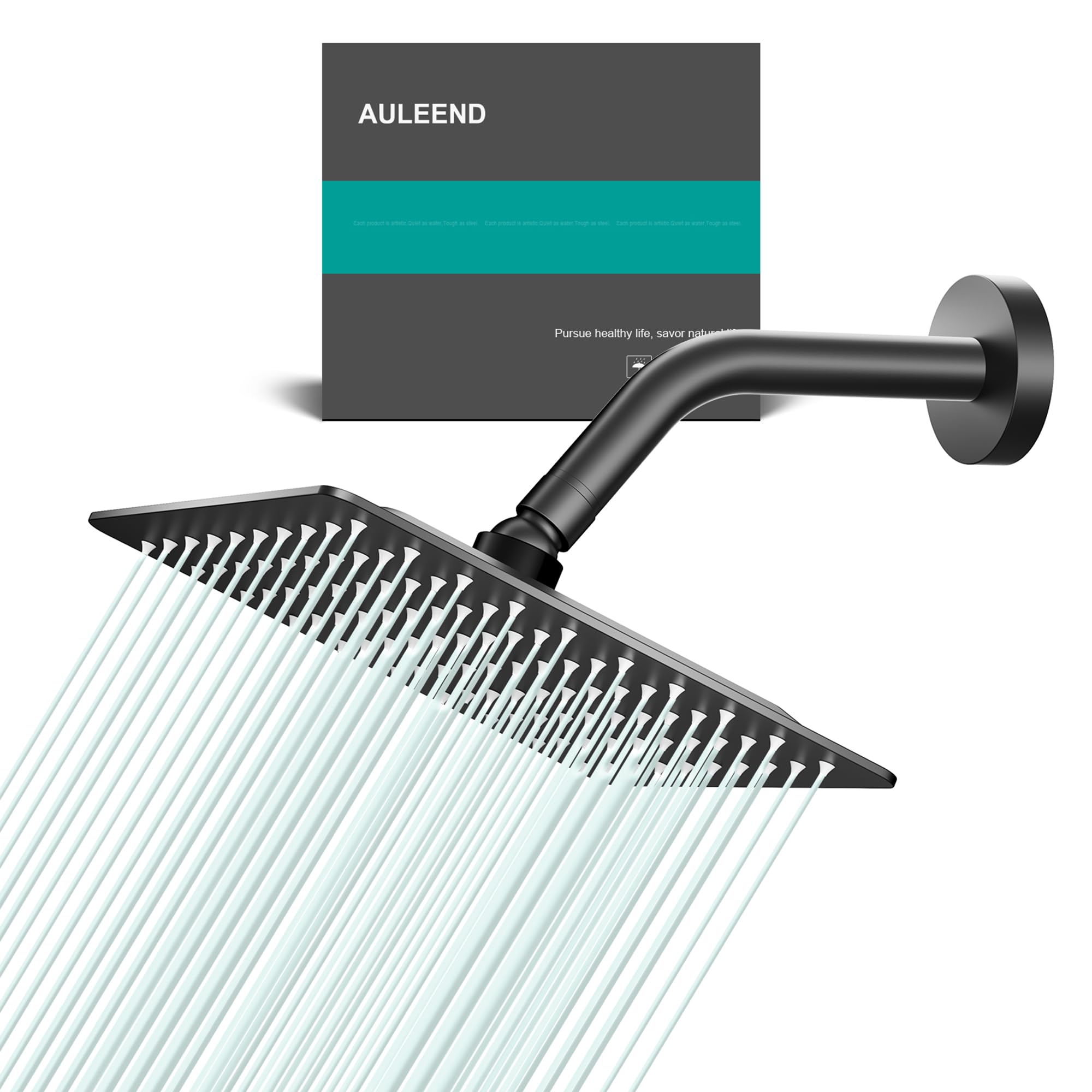 Auleend Matte Black Square Rain Shower Head, High Flow Stainless Steel,Work With Any Decorative Style，All Metal Rainfall Shower Head (, 8)