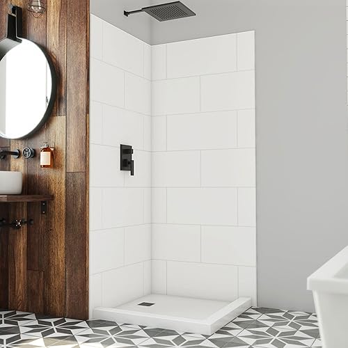 DreamLine DreamStone 36 inch D x 36 inch W x 84 inch H Corner Shower Wall Kit in White Traditional Subway Pattern