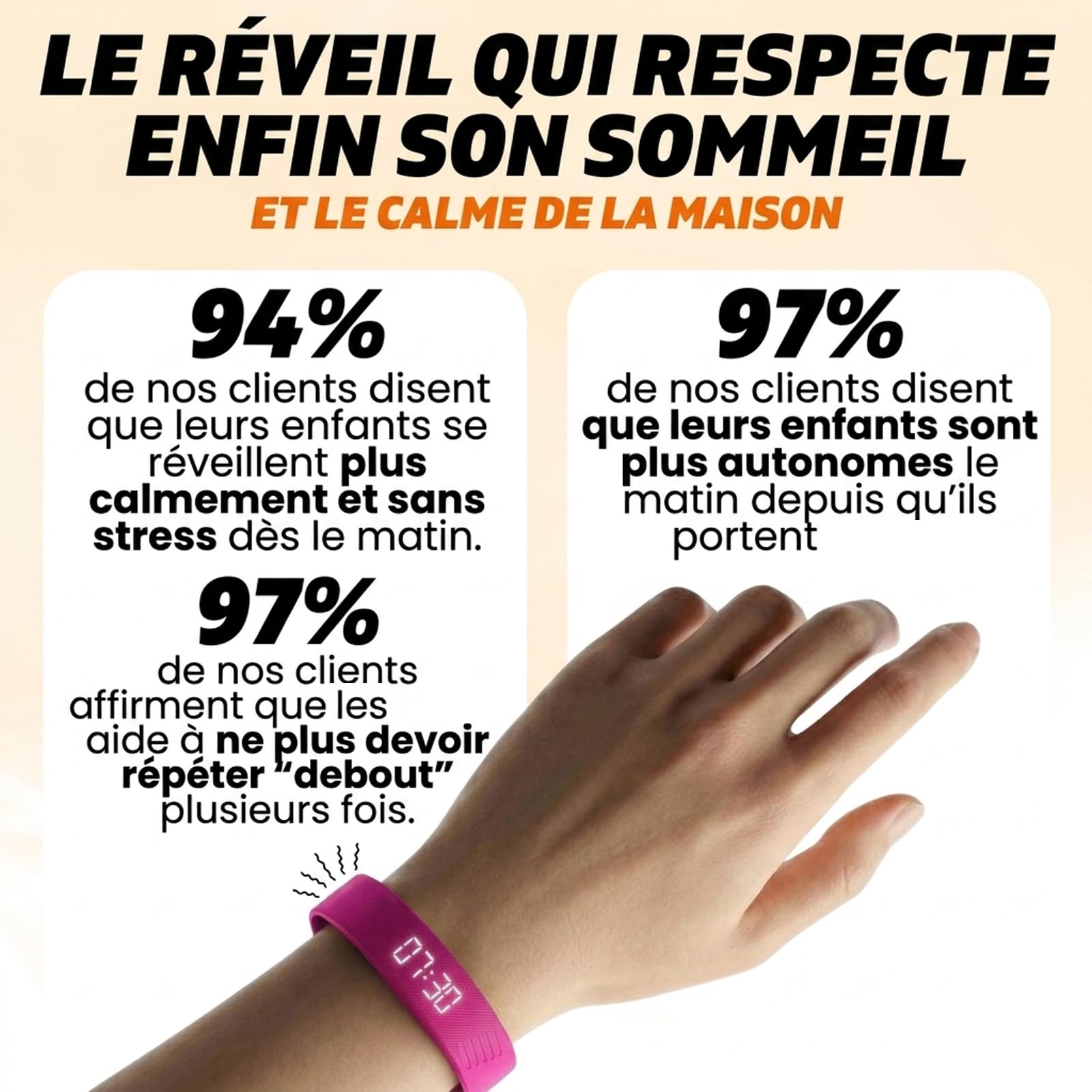 Reiteag Taqavibe Bracelet Reveil Enfant – Réveil Silencieux au Poignet, Autonomie Longue Durée, Confort Léger, Idéal pour Routine Matinale et Enfants Dormeurs Profonds