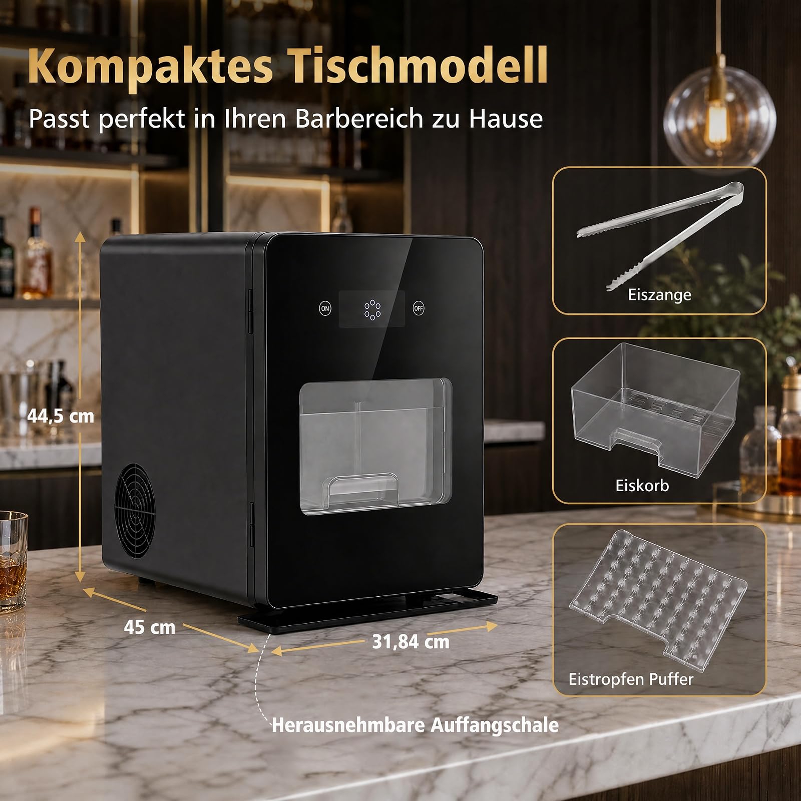 COSTWAY 5cm Eiswürfelmaschine für Eiskugeln, 150 Stück/Tag, 4 Kugeln/38-39